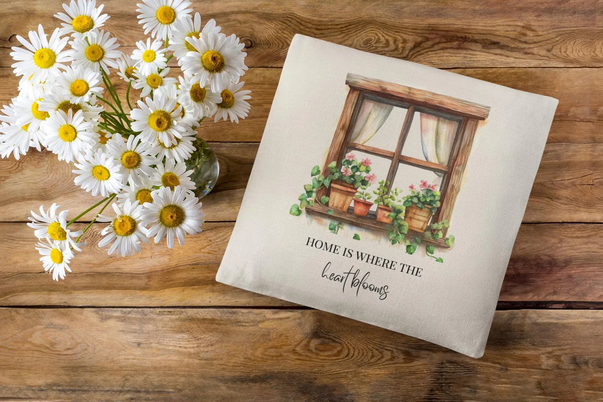 Cottagecore Window Cushion Cover, Watercolor Floral Throw Pillow Case, Farmhouse Decor, Cozy Botanical Pillowcase Cover, Gift for Her