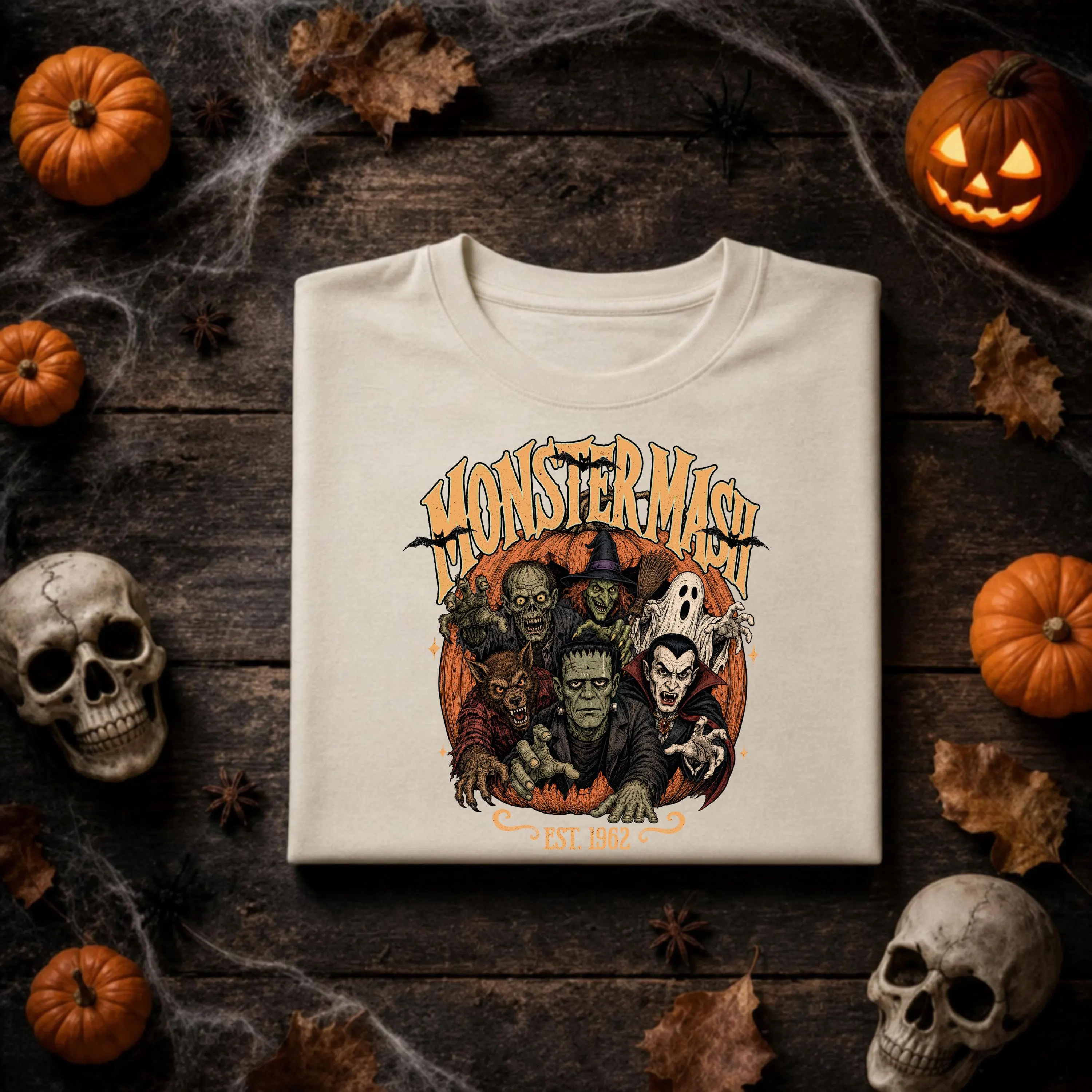 Monster Mash Halloween Unisex T-Shirt Vintage Horror Movie Monsters Shirt Frankenstein Dracula Werewolf Ghost Witch Tee Retro Spooky Season