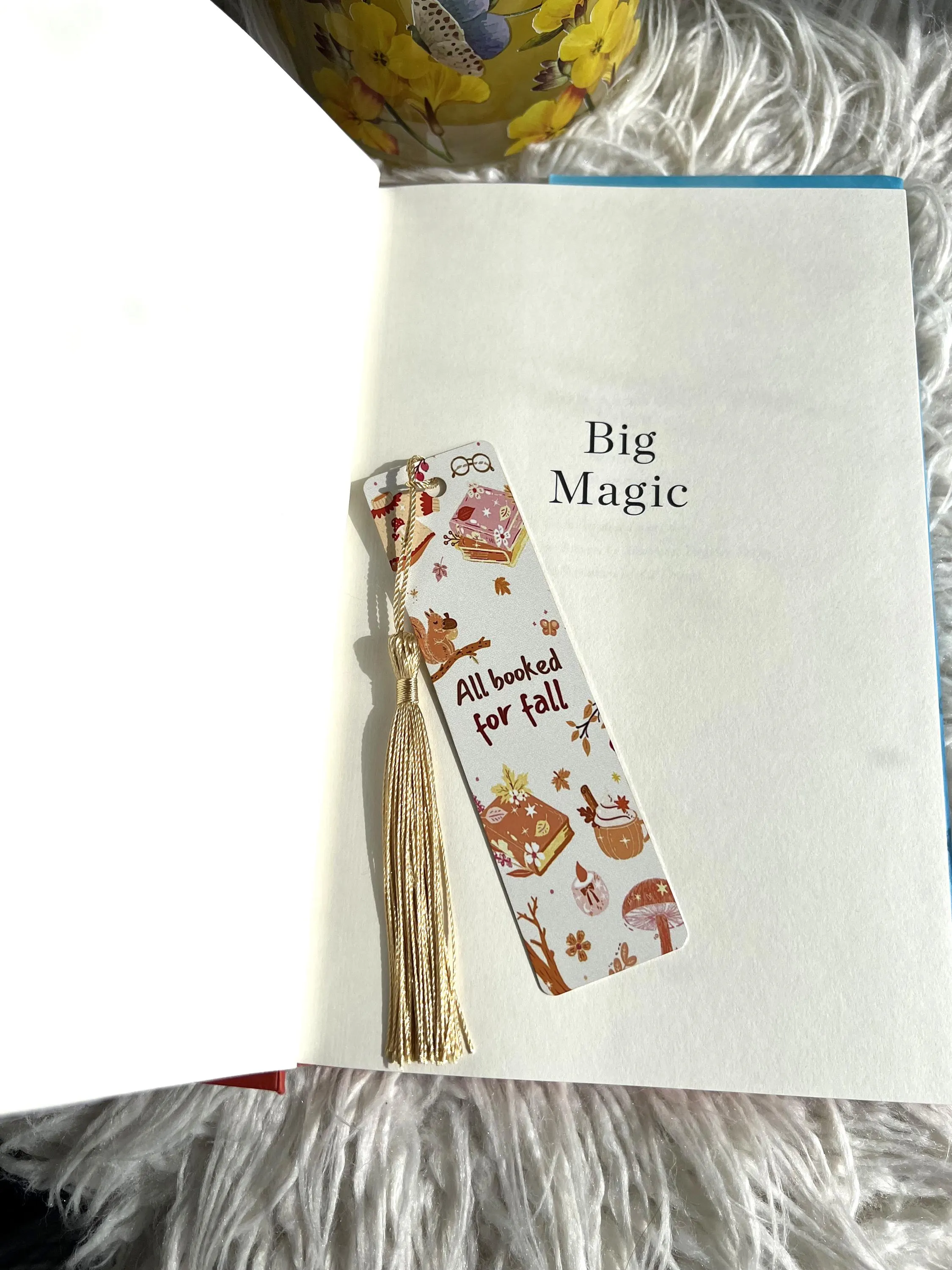 Aluminium Bookmark with Tassel | Autumn Squirrels, Books, Mushrooms Design