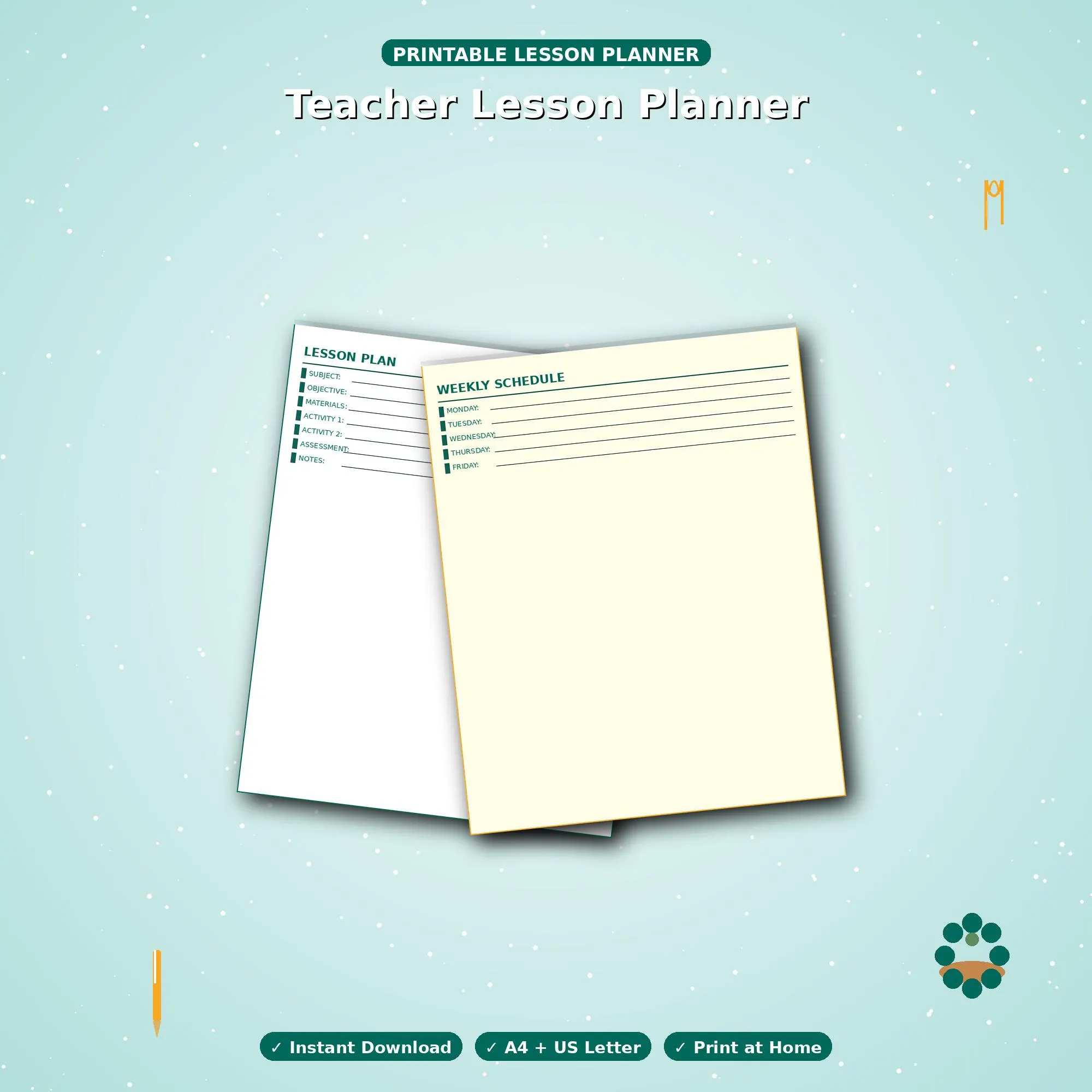 Teacher Lesson Planner Bundle Printable PDF Instant Download | Weekly Lesson Plan Organiser Class Roster Grade Tracker Teal Gold A4
