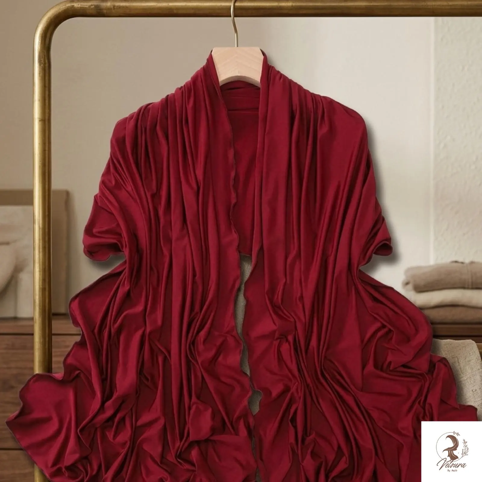 Close-up view of the decorative wavy edging on a stretch-style hijab.