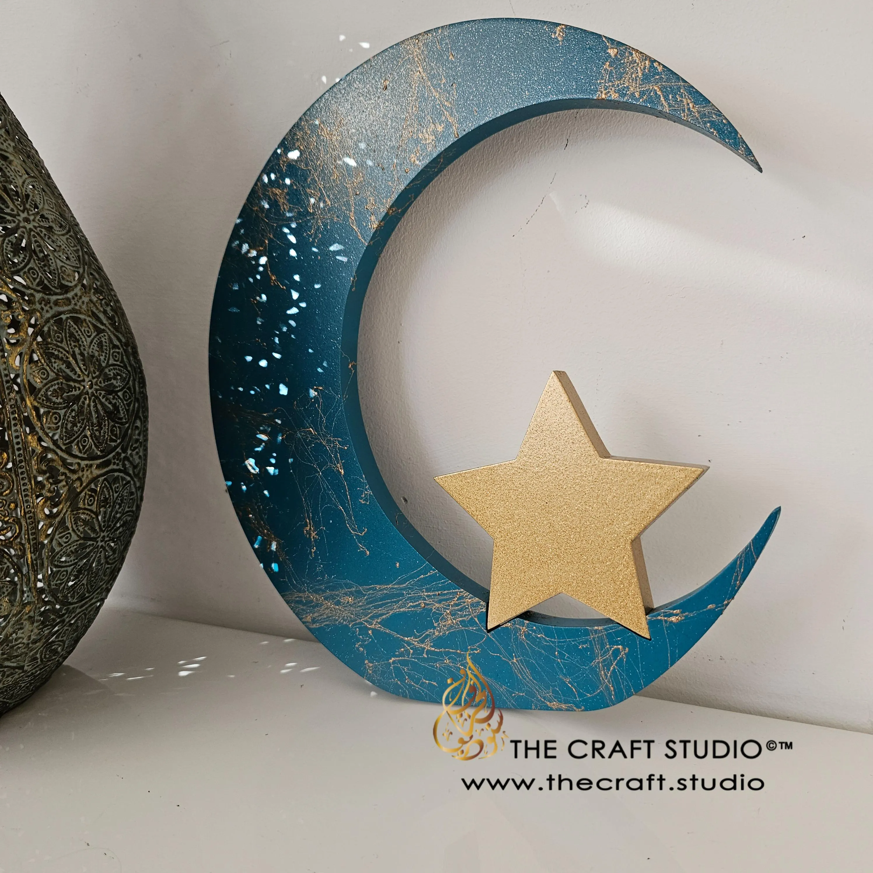 Teal and Gold Crescent moon and star
