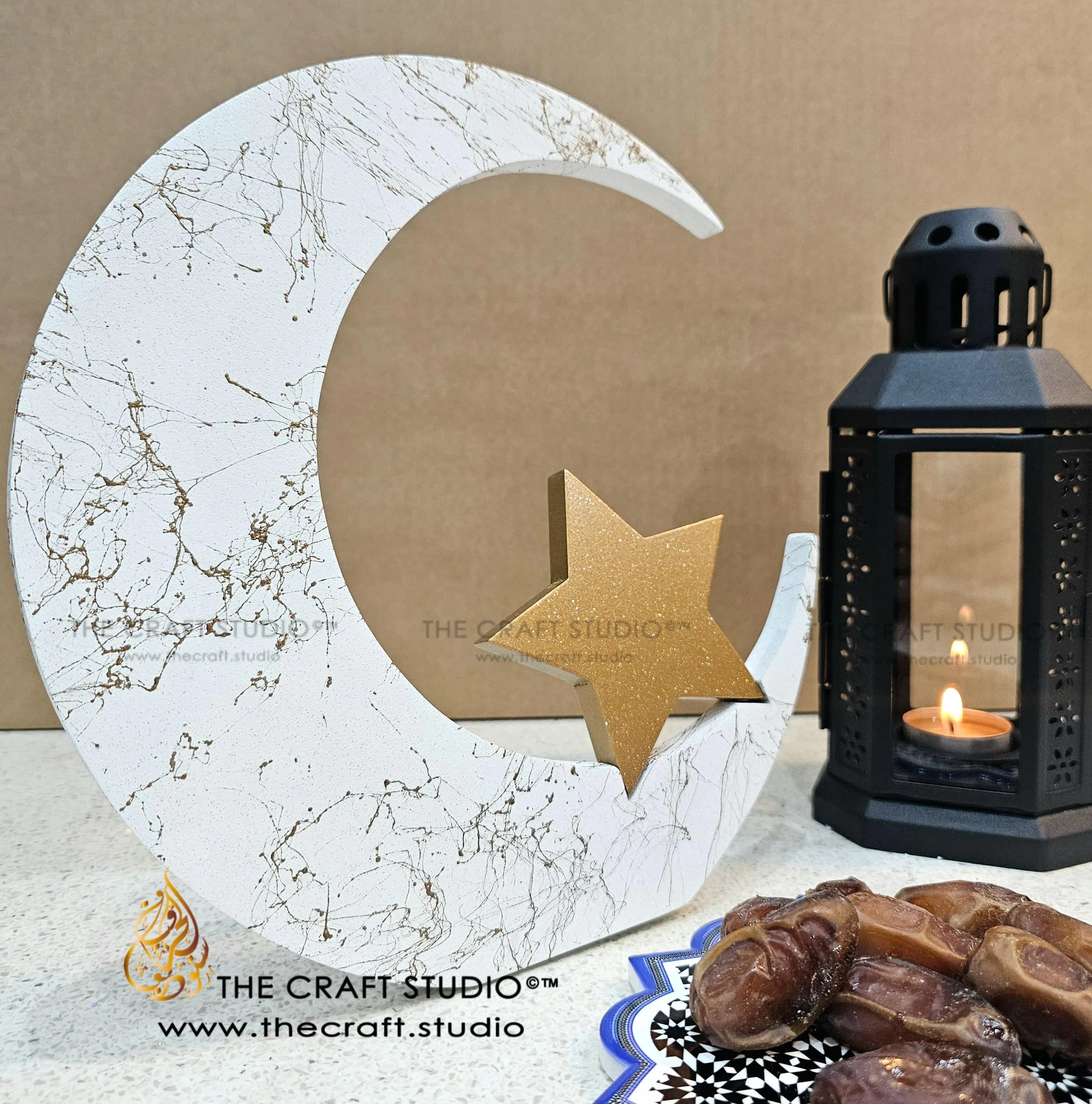 White marble effect contemporary moon and star Ramadan, eid decor