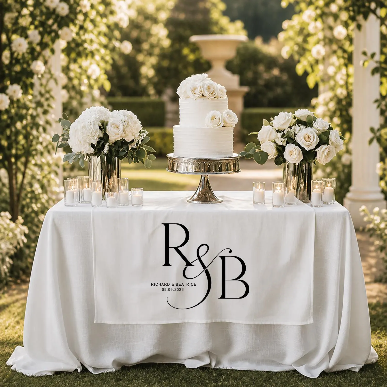Personalized Wedding Table Runner, Custom Monogram Tapestry, Rustic Outdoor Reception Decor, Elegant Couple Name Linen - image 5