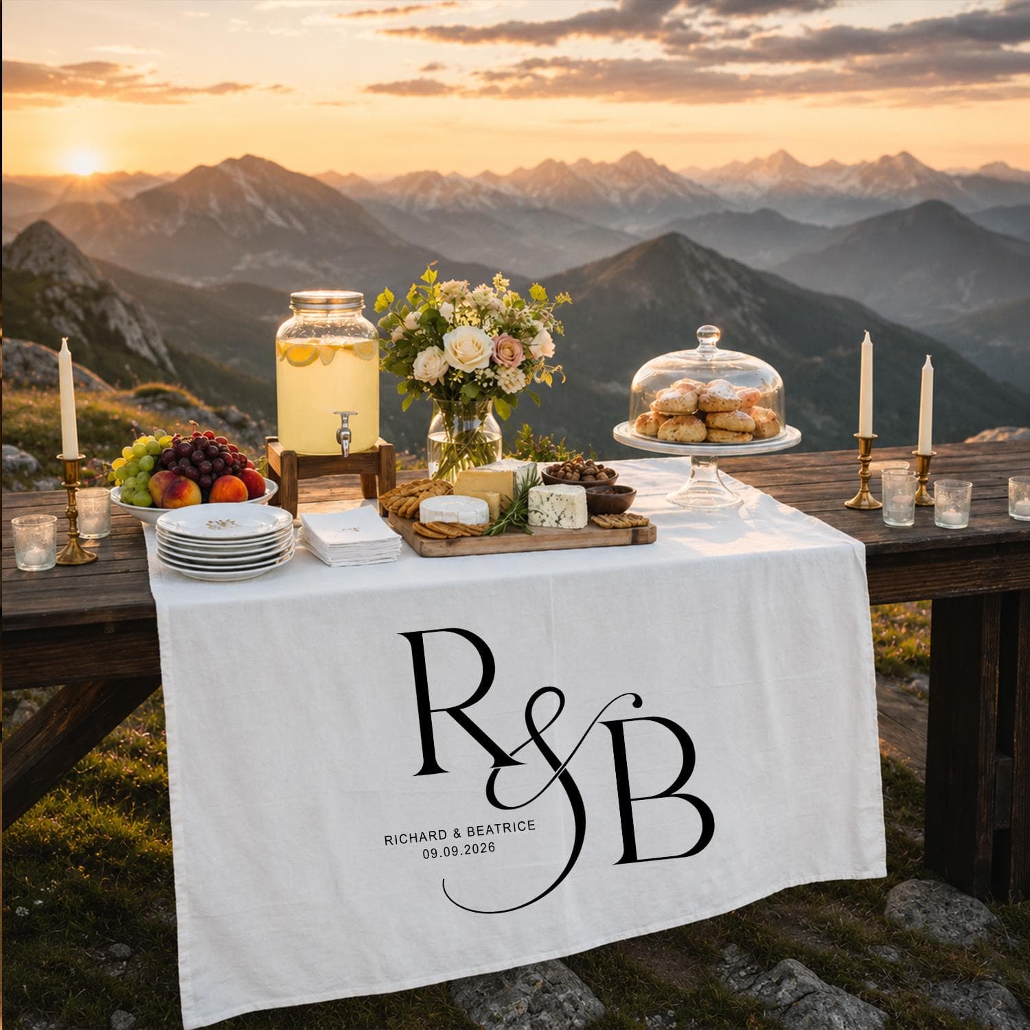 Personalized Wedding Table Runner, Custom Monogram Tapestry, Rustic Outdoor Reception Decor, Elegant Couple Name Linen - image 3
