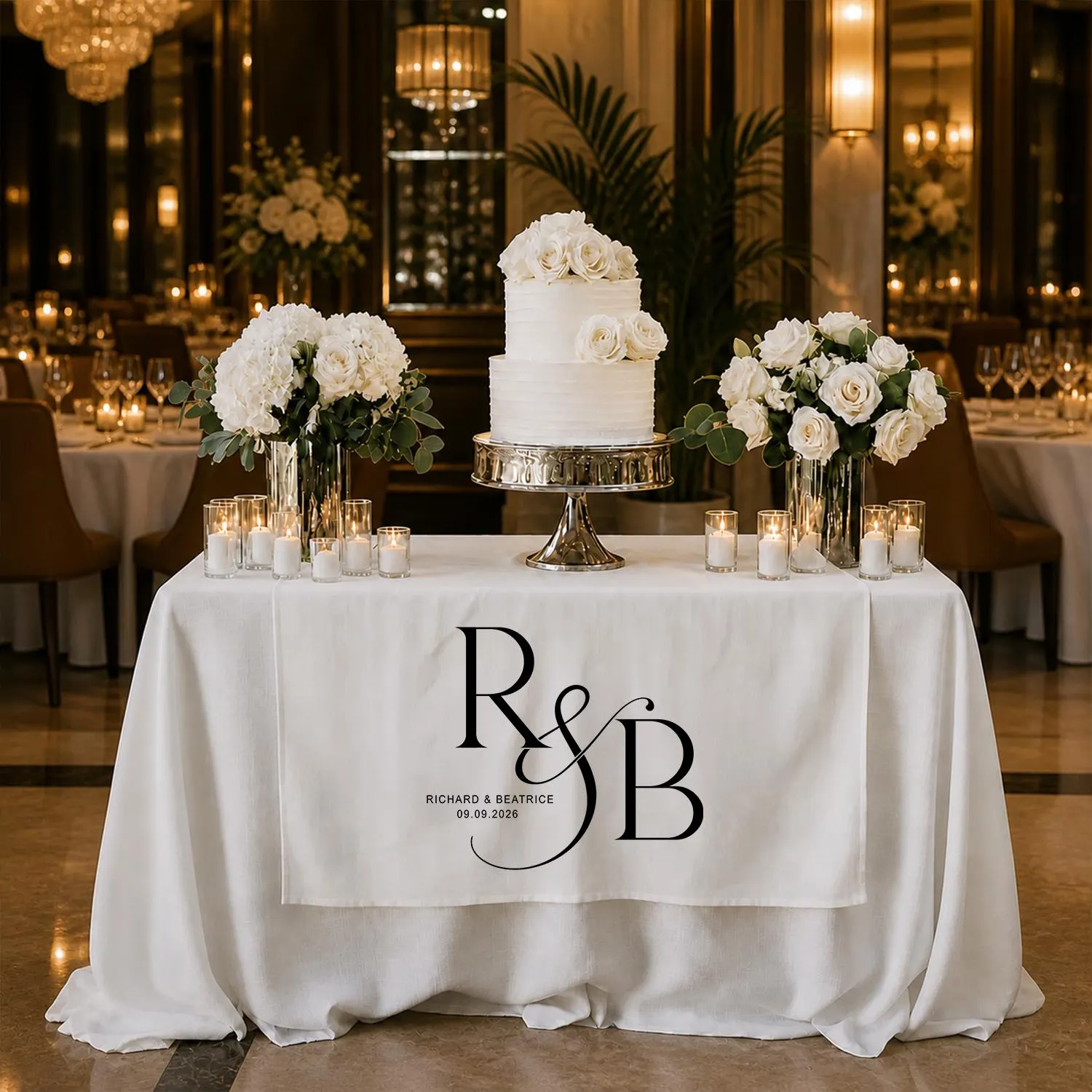 Personalized Wedding Table Runner, Custom Monogram Tapestry, Rustic Outdoor Reception Decor, Elegant Couple Name Linen - image 4