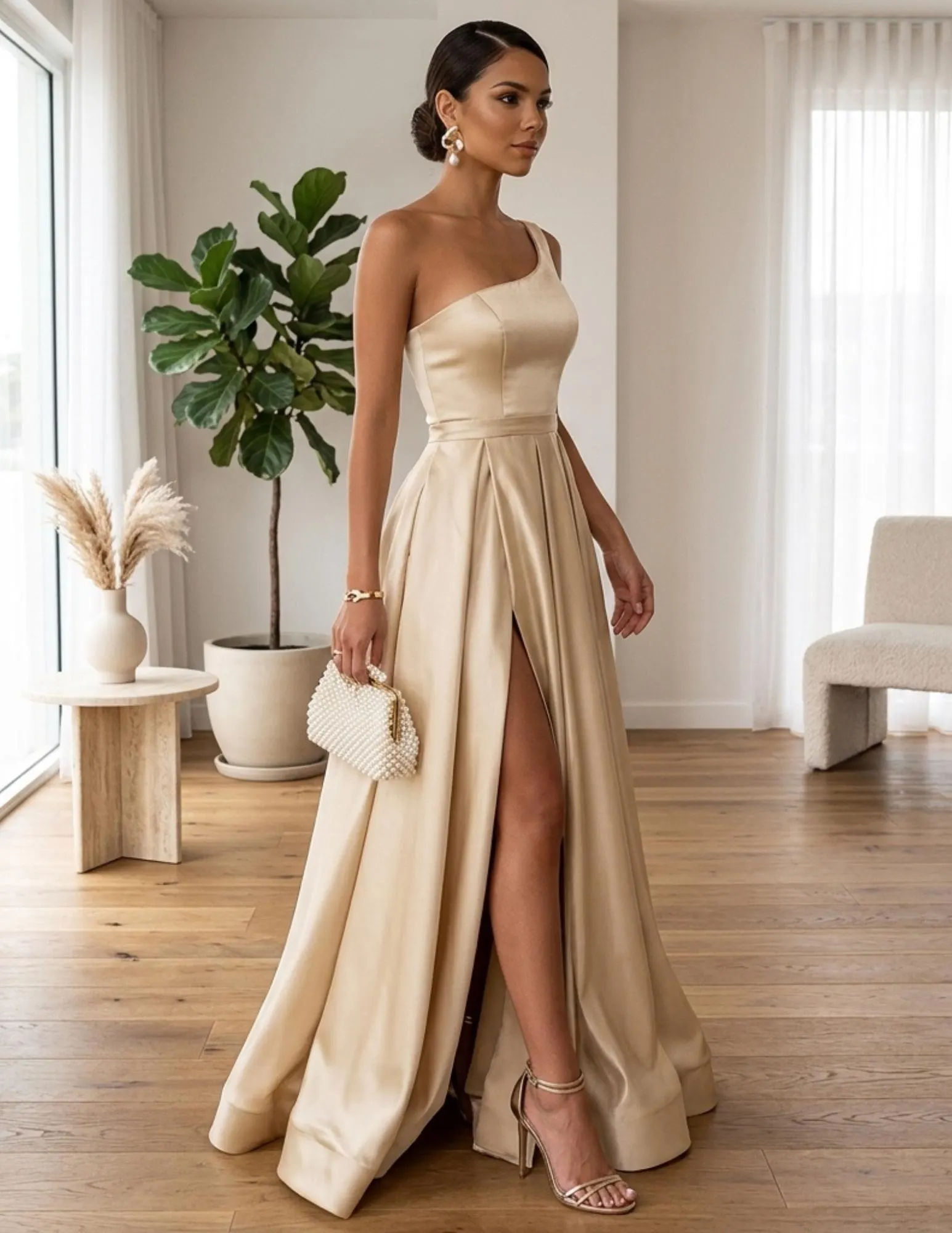 One Shoulder Prom Dress, Long Ball Gown with High Slit, Corset Formal Evening Dress, Elegant Pocket Gown, Custom Special Occasion Dress - image 4