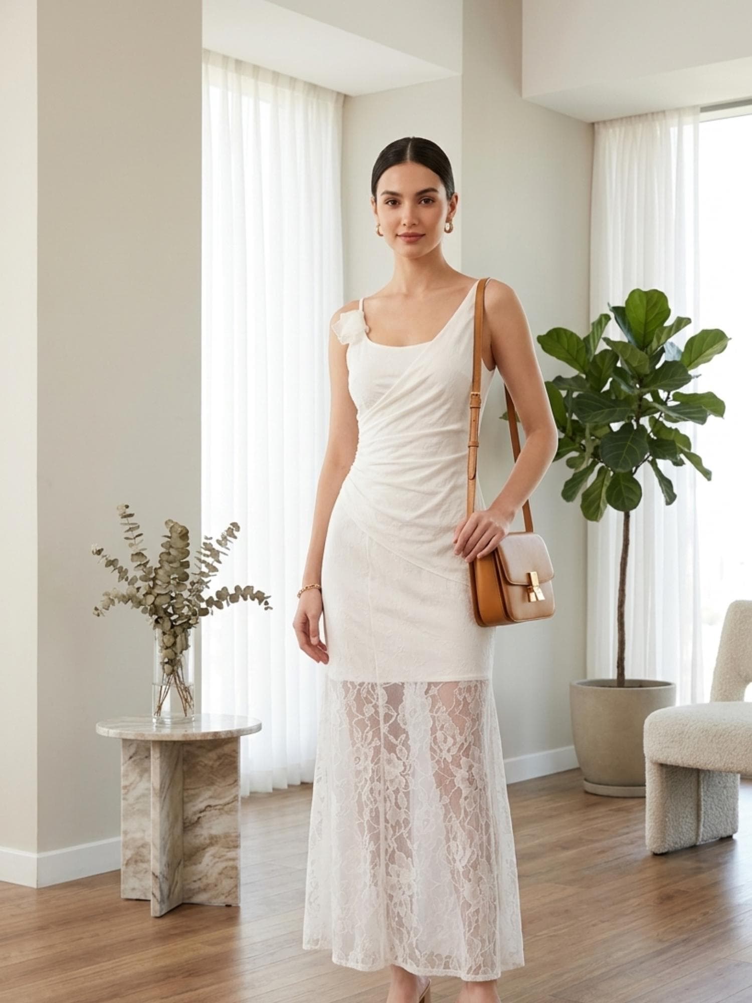White Lace Maxi Dress, Spaghetti Strap Summer Dress, High Waist Bodycon Vacation Dress, French Elegant Long Beach Dress - image 4