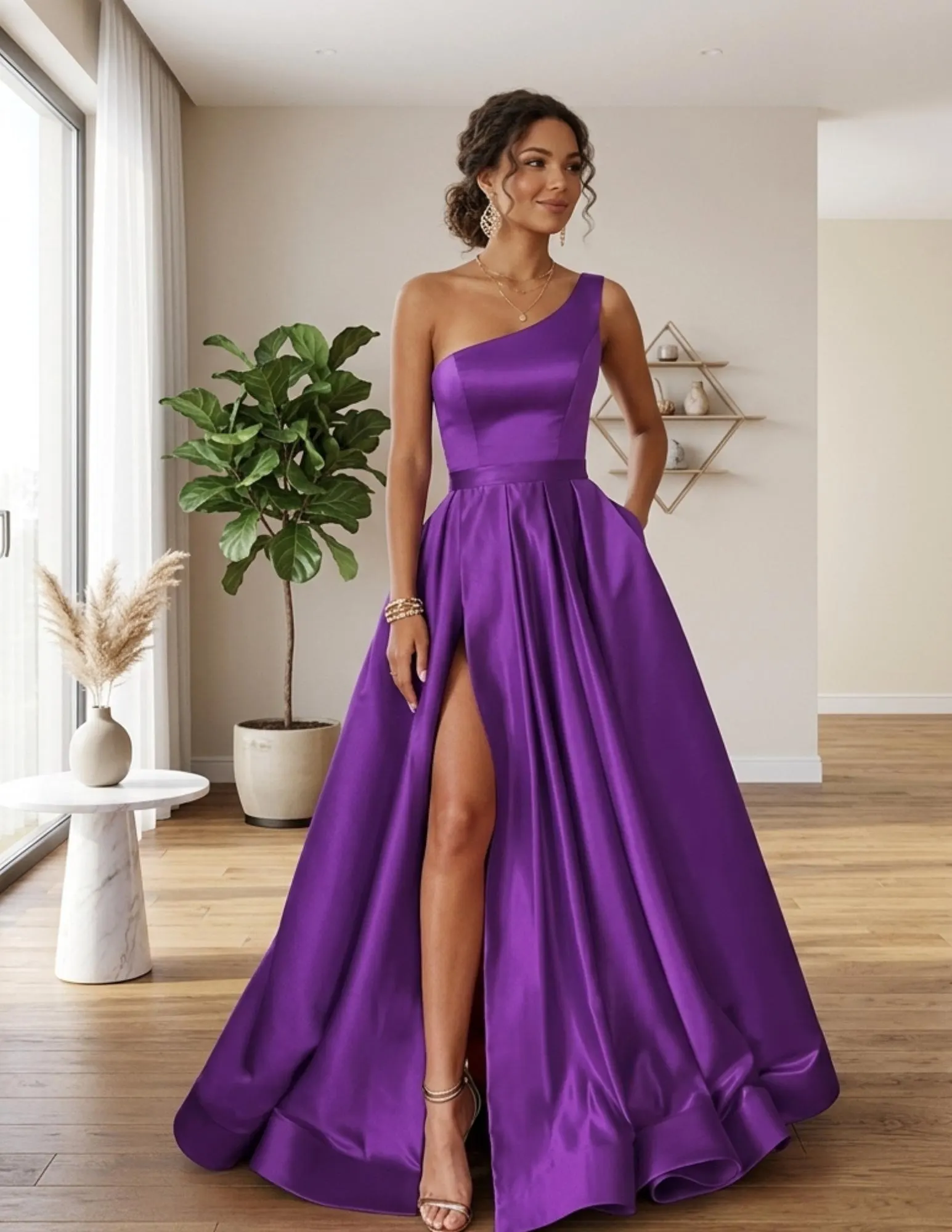 One Shoulder Prom Dress, Long Ball Gown with High Slit, Corset Formal Evening Dress, Elegant Pocket Gown, Custom Special Occasion Dress - image 5