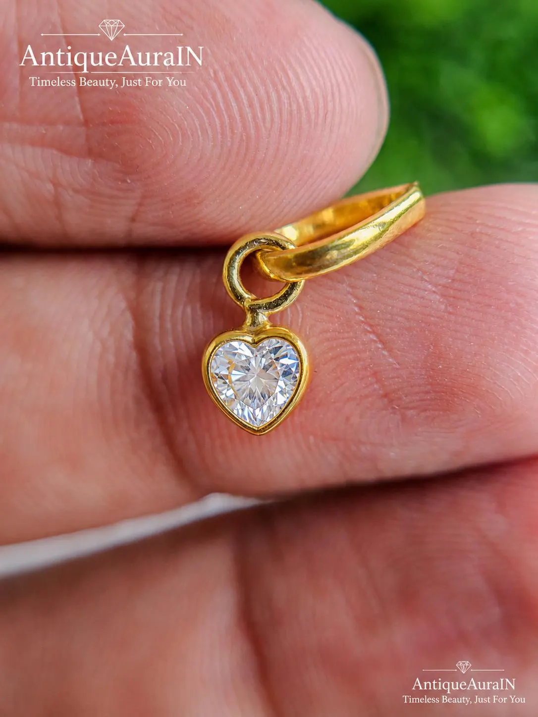 Heart Moissanite Charm, Dainty Gold Bezel Pendant, Heart Shaped Drop Charm for Hoop Earrings, Minimalist Romantic Gift for Her