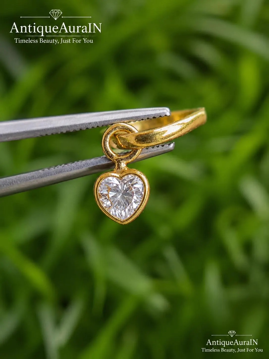 Heart Moissanite Charm, Dainty Gold Bezel Pendant, Heart Shaped Drop Charm for Hoop Earrings, Minimalist Romantic Gift for Her - image 2