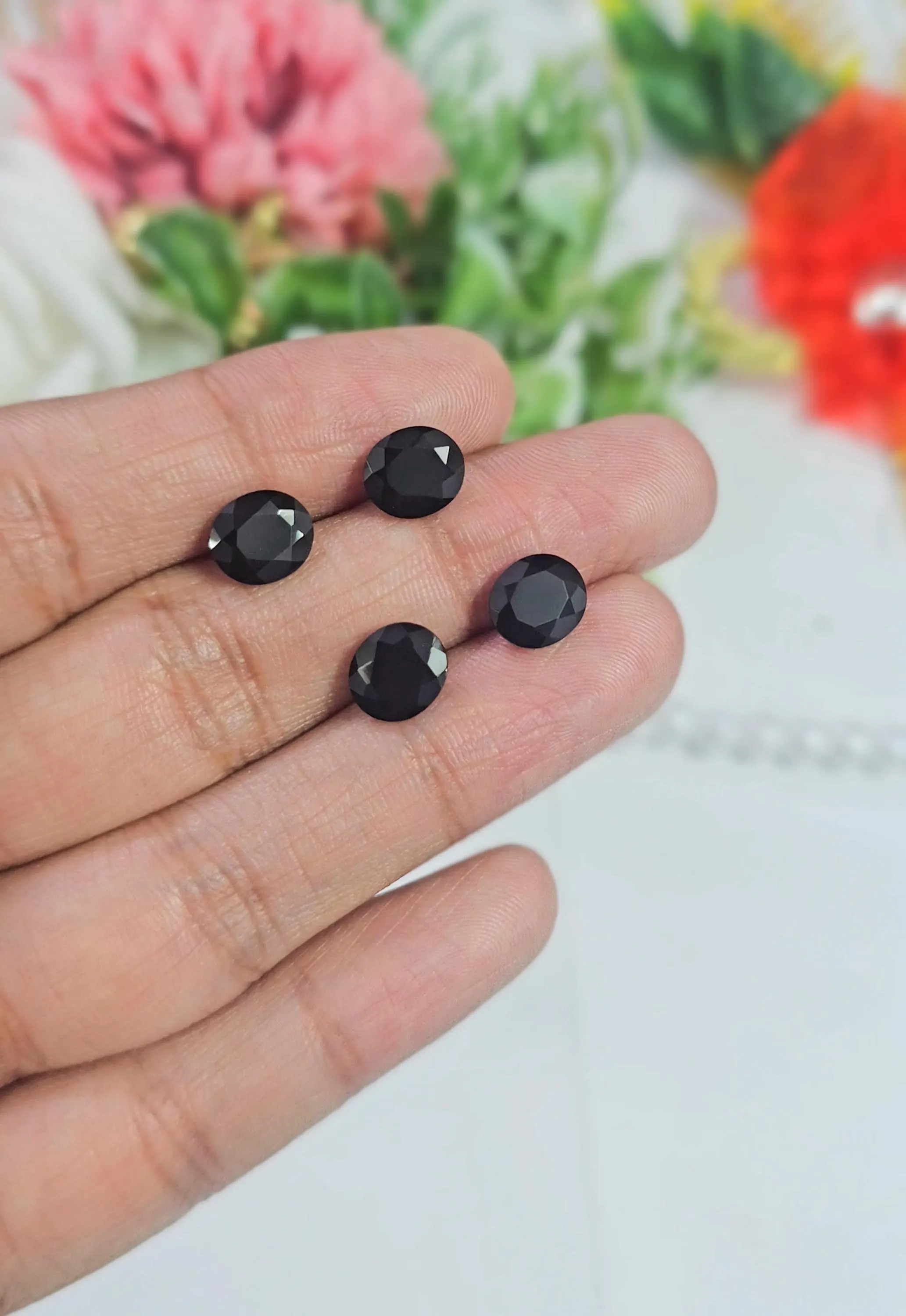 Oval Faceted Black Spinel Gemstones | 4 Pcs Loose Stones for Jewelry Making