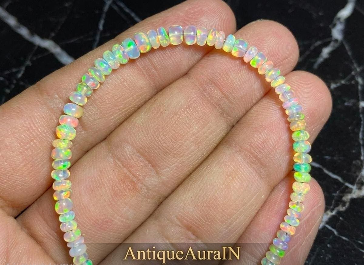 Natural Ethiopian Opal Beaded Bracelet, Handmade Opal Bracelet, Welo Fire Opal Beads Bracelet, Multi Fire Opal Rondelle Beads Jewelry Making - image 2