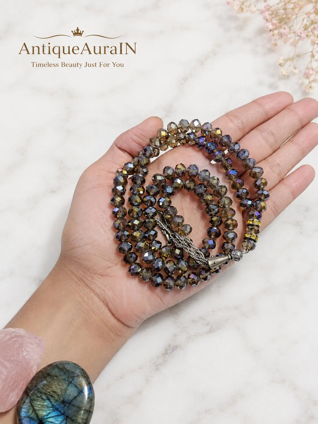 Luxury Crystal Tasbih 99 Beads | Shimmering Brown Misbaha | Islamic Prayer Beads, Subha Worry Beads, Eid Ramadan Gift for Him Her, Tasbeeh - image 5