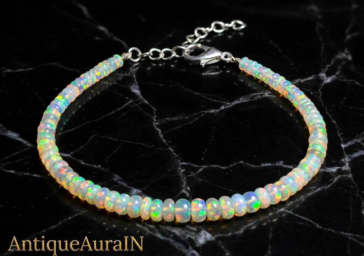 Natural Ethiopian Opal Beaded Bracelet, Handmade Opal Bracelet, Welo Fire Opal Beads Bracelet, Multi Fire Opal Rondelle Beads Jewelry Making