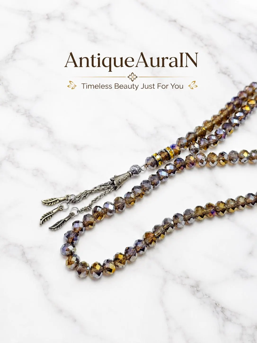 Luxury Crystal Tasbih 99 Beads | Shimmering Brown Misbaha | Islamic Prayer Beads, Subha Worry Beads, Eid Ramadan Gift for Him Her, Tasbeeh - image 3