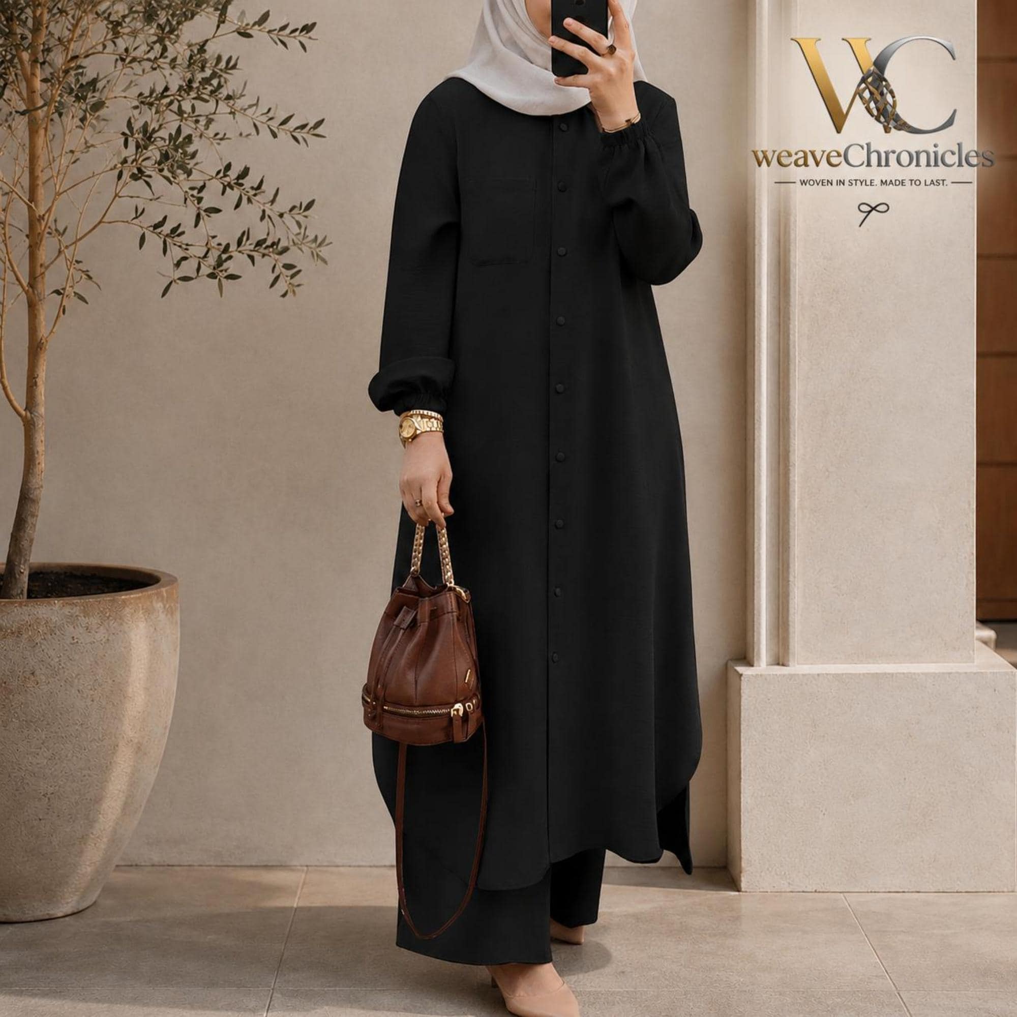 Modest Tunic Co Ord Set, Long Button Tunic & Wide Leg Palazzo Pants, Muslim Dress, Kaftan Style Outfit, Prayer dress - image 4