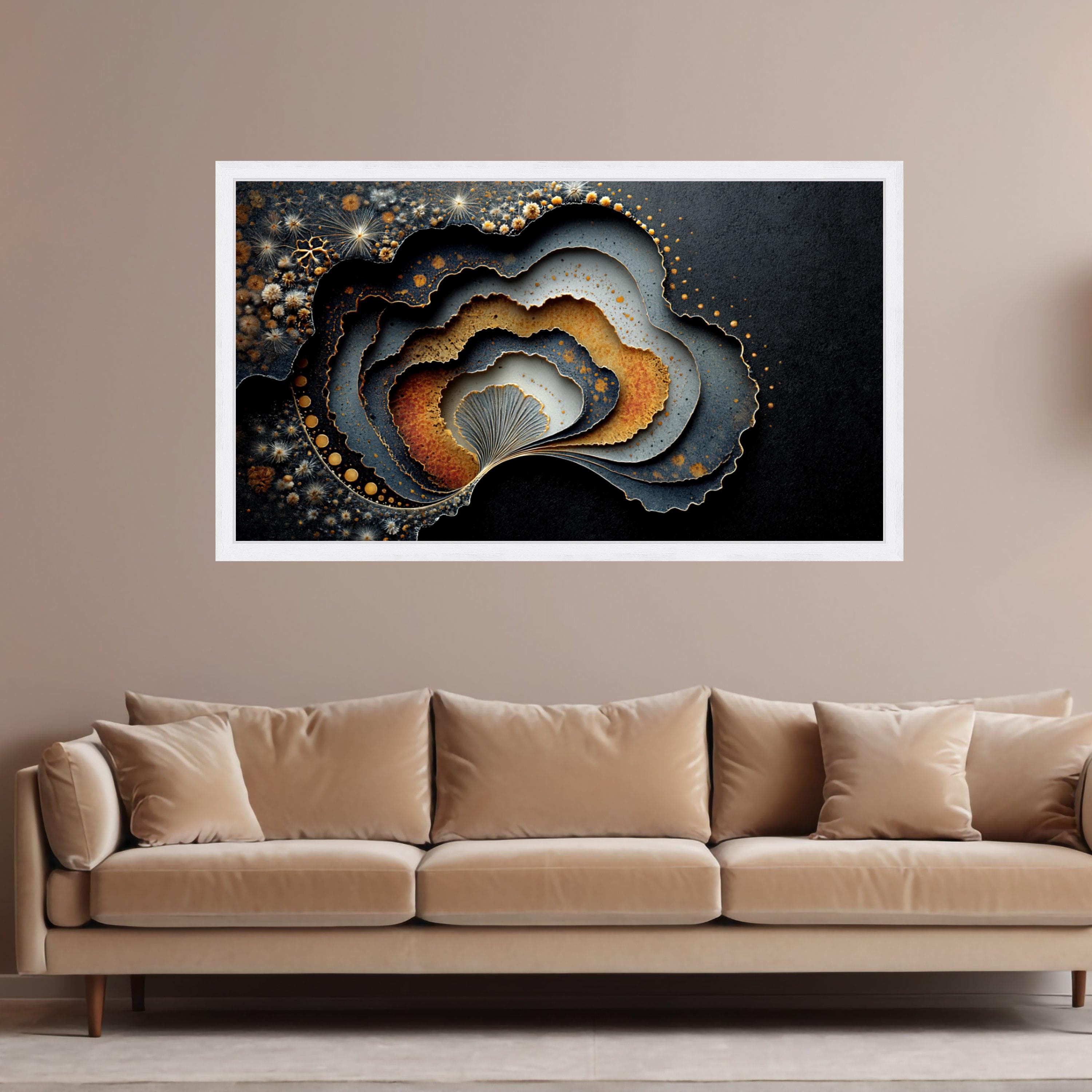 Abstract Geode Layers Canvas, Metallic Gold and Blue Wall Art, Modern Home Decoration, Organic Shape Canvas Design, Ready to Hang Artwork - image 3