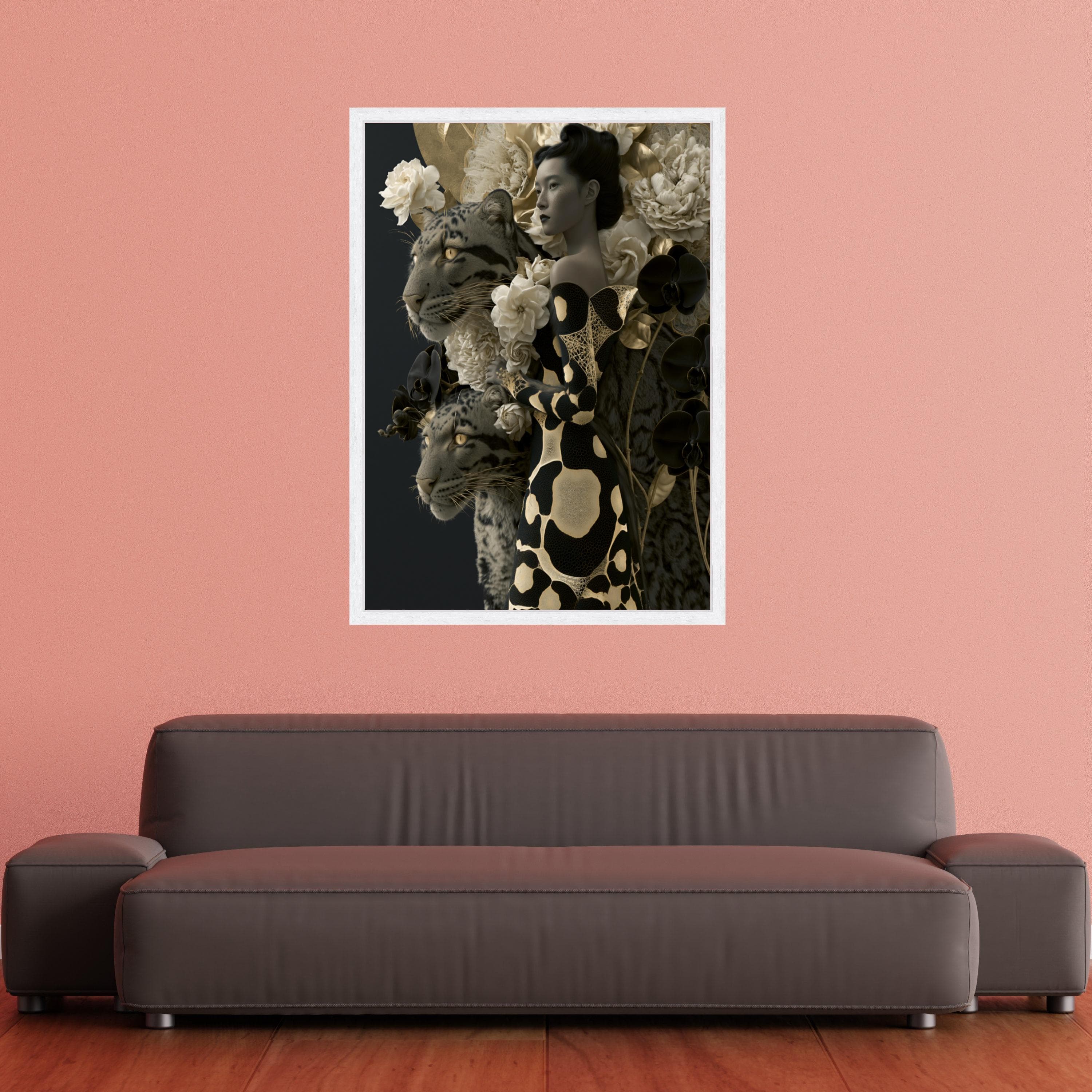 Elegant Woman with Leopard, Floral Canvas Wall Art, Exotic Animal and Botanical Canvas, Modern Home Decoration, Nature Design - image 5