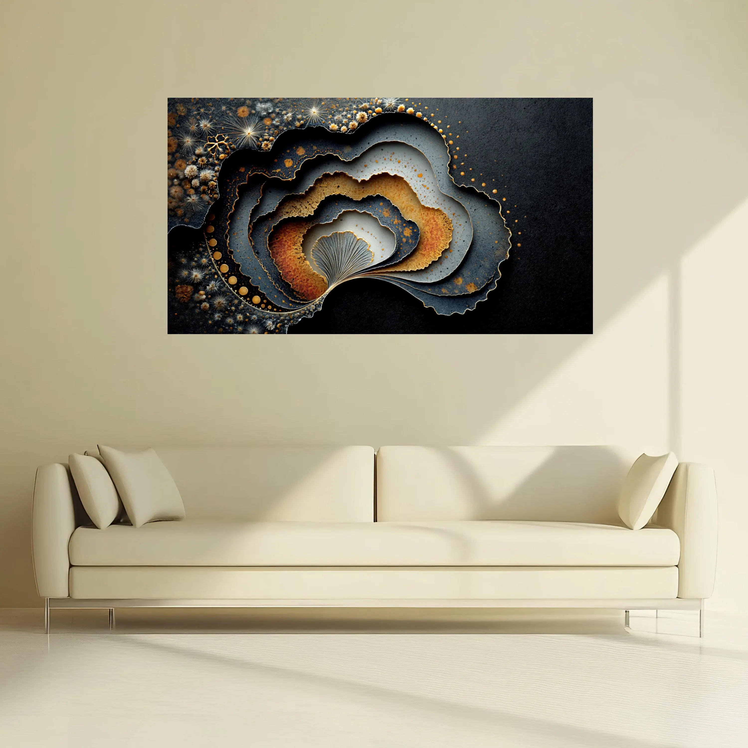 Abstract Geode Layers Canvas, Metallic Gold and Blue Wall Art, Modern Home Decoration, Organic Shape Canvas Design, Ready to Hang Artwork - image 4