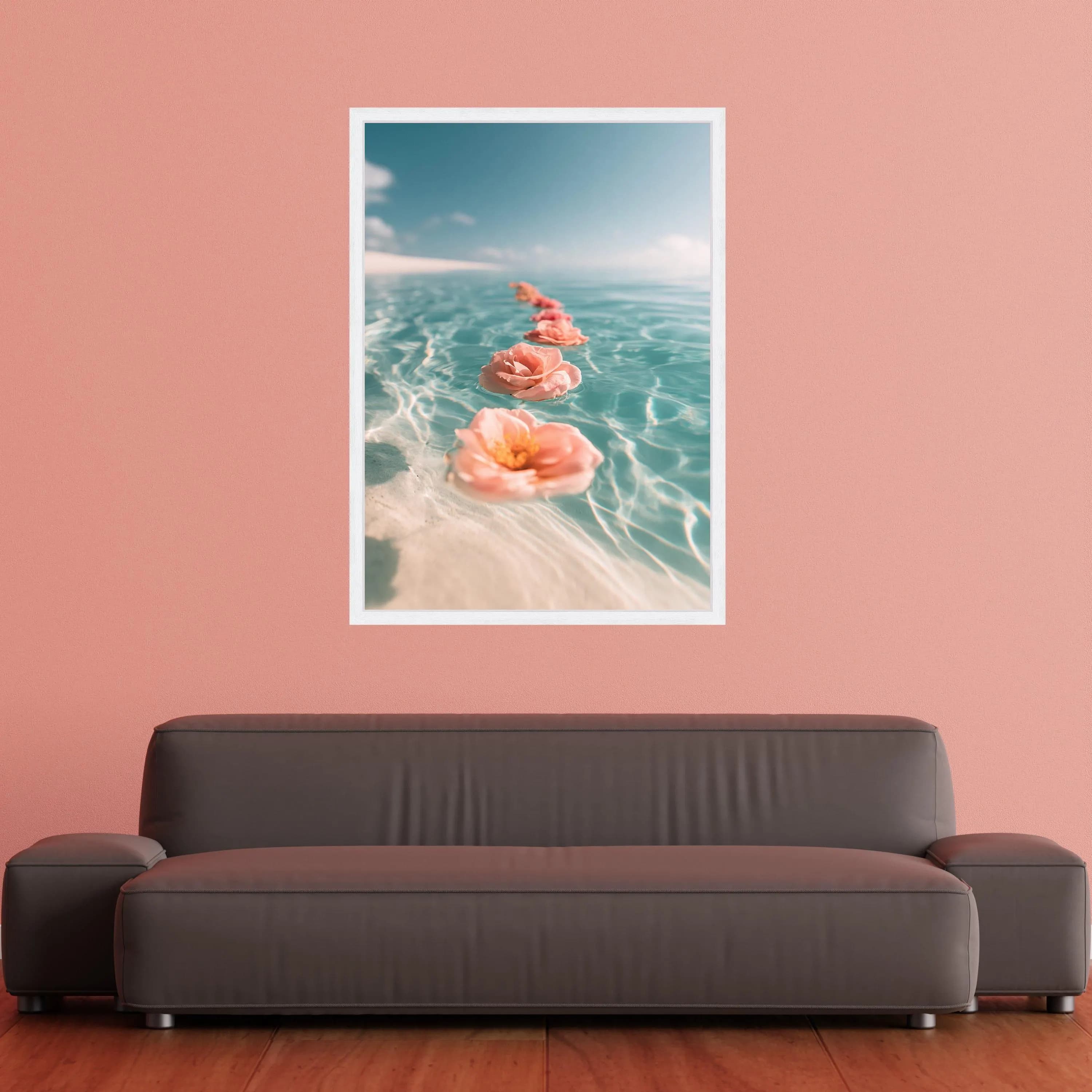 Floating Pink Roses Canvas, Serene Water Scene Wall Art, Floral Home Decoration, Calm Ocean View Canvas, Relaxing Nature Art Print - image 5