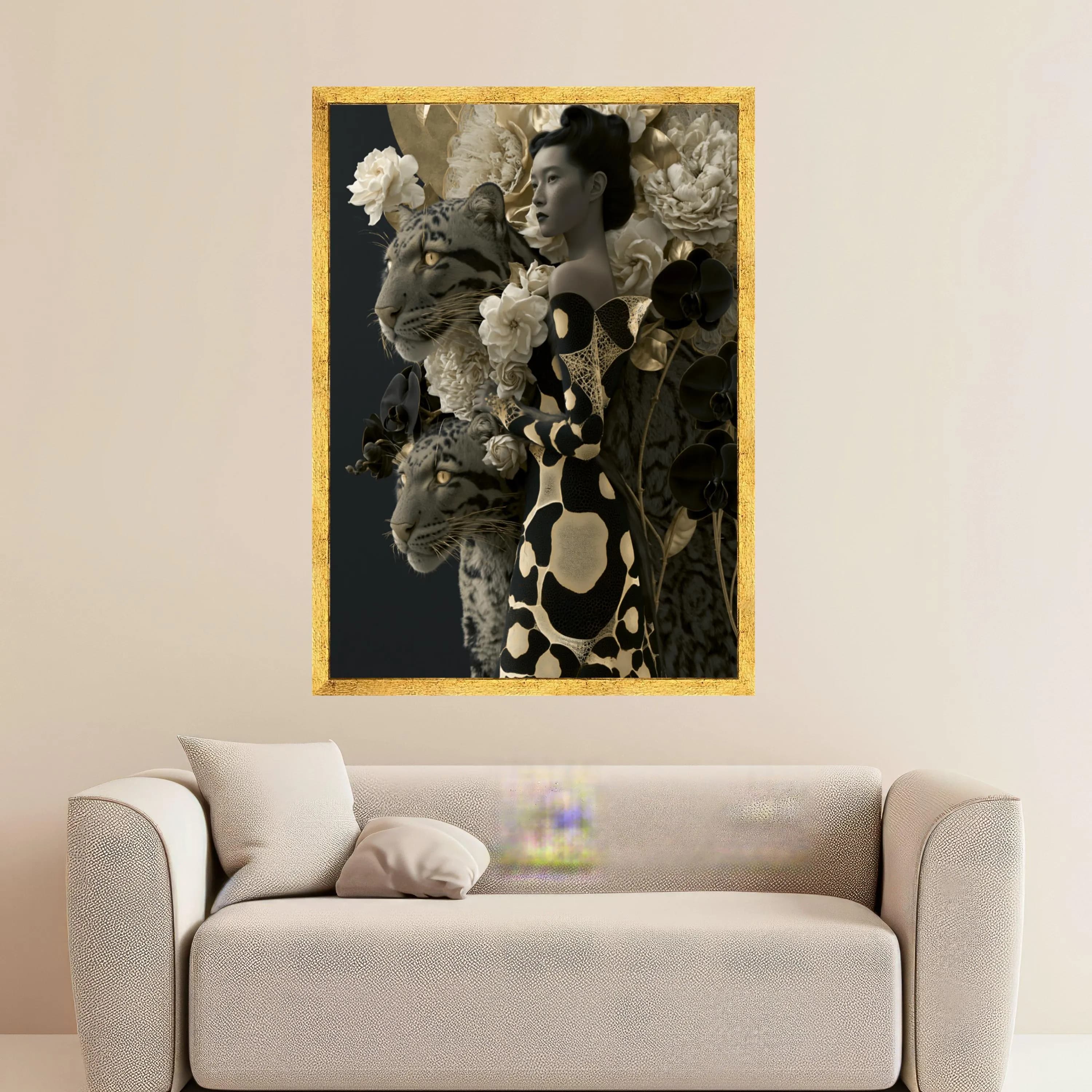 Elegant Woman with Leopard, Floral Canvas Wall Art, Exotic Animal and Botanical Canvas, Modern Home Decoration, Nature Design - image 3