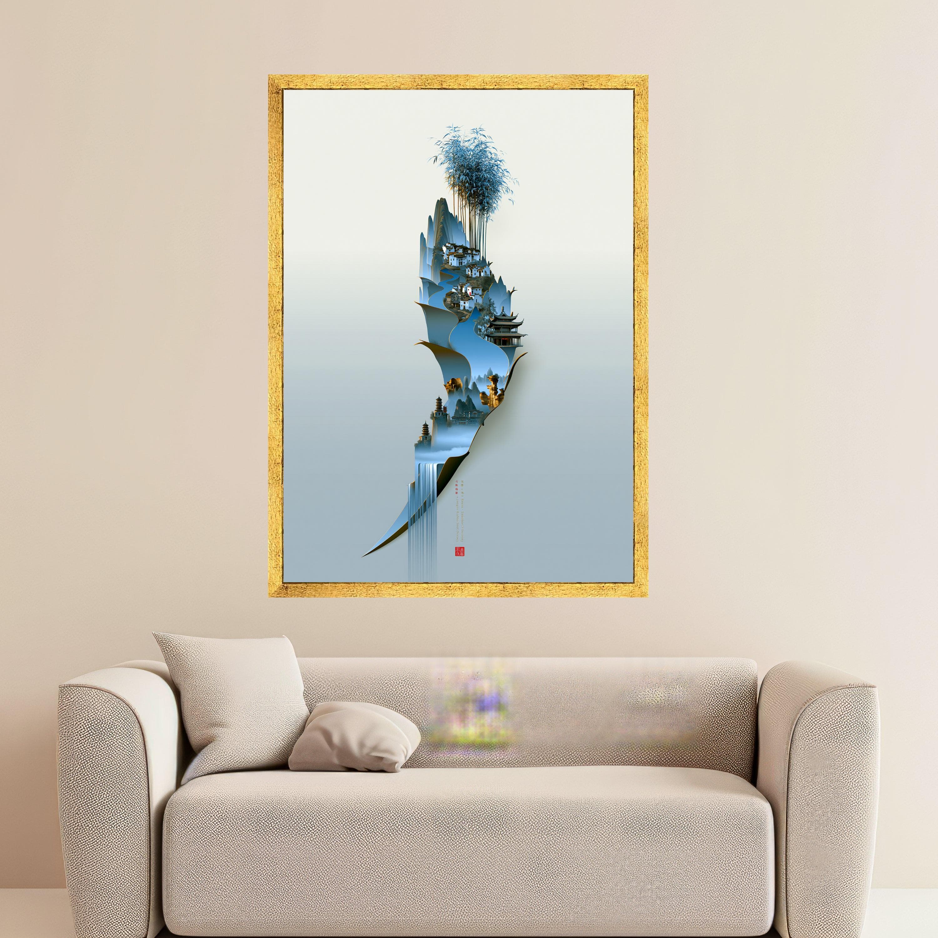 Tranquil Bamboo River Scene, Asian Landscape Canvas, Minimalist Home Decor, Zen Wall Art, Asian Village Canvas Design, Nature Decoration - image 3