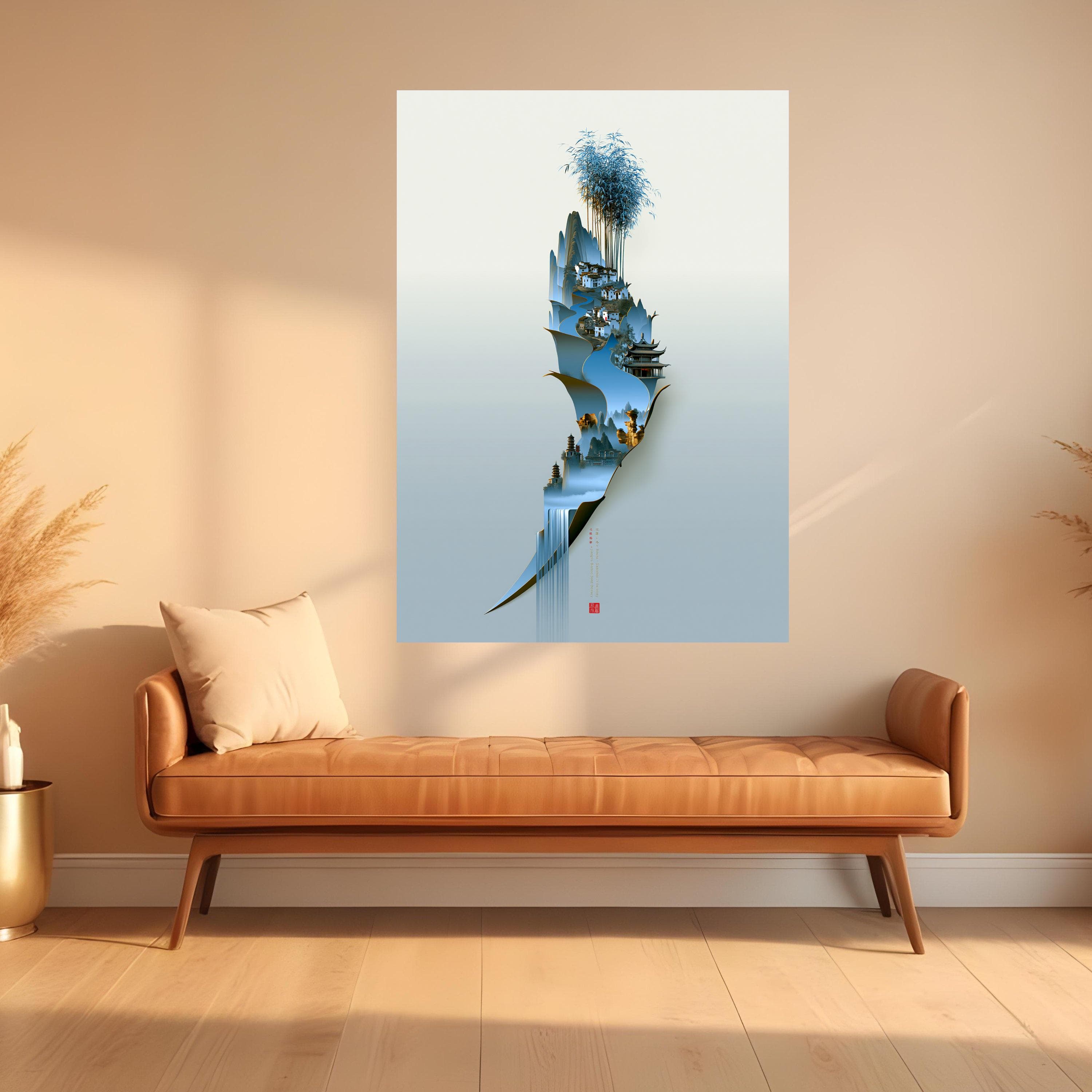 Tranquil Bamboo River Scene, Asian Landscape Canvas, Minimalist Home Decor, Zen Wall Art, Asian Village Canvas Design, Nature Decoration - image 4