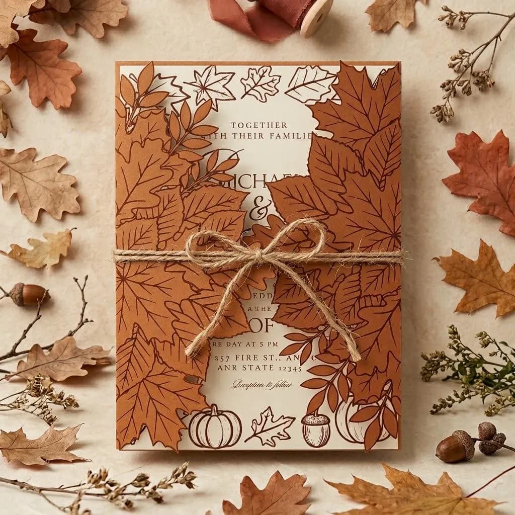 Autumn Leaf Gatefold Wedding Invitation Jacket SVG Bundle | 5 Pieces Template Set, Cricut Print Then Cut DIY Invitation Suite, 3 Sizes - image 3