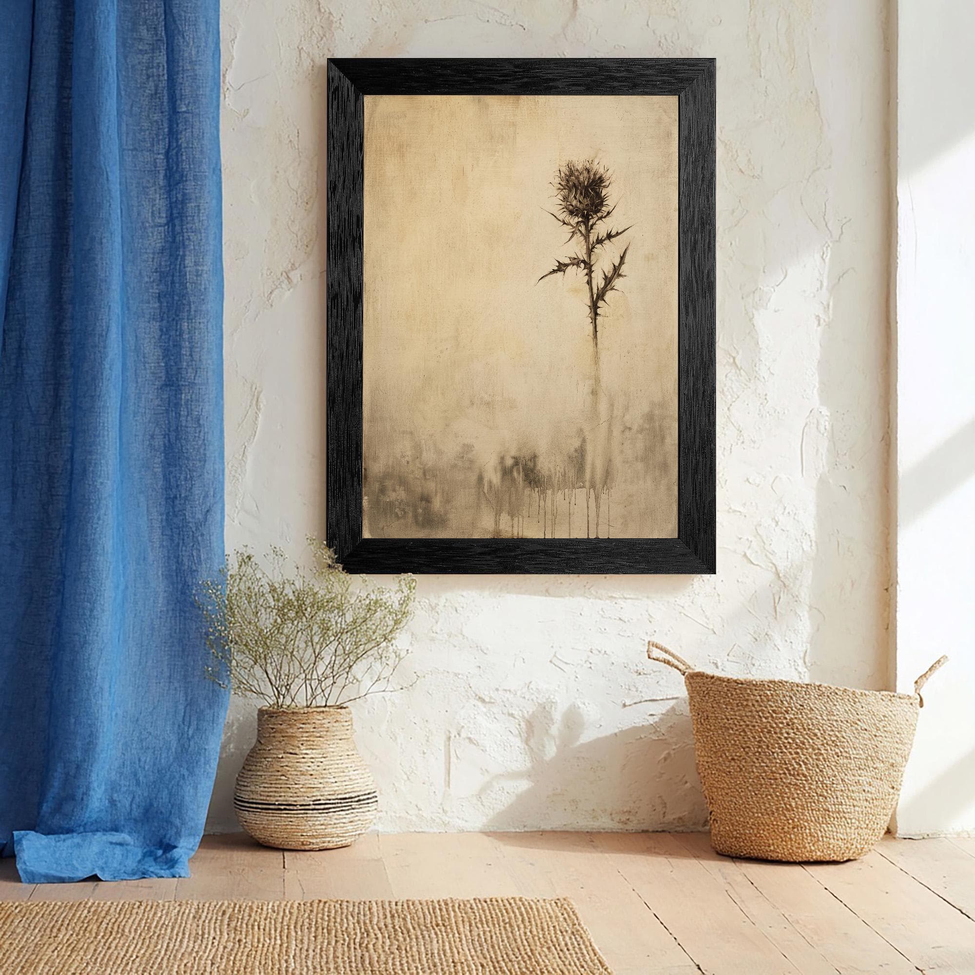 Vintage Botanical Thistle Canvas Print, Sepia Aged Textured Art, Black Frame Rustic Decor - image 5