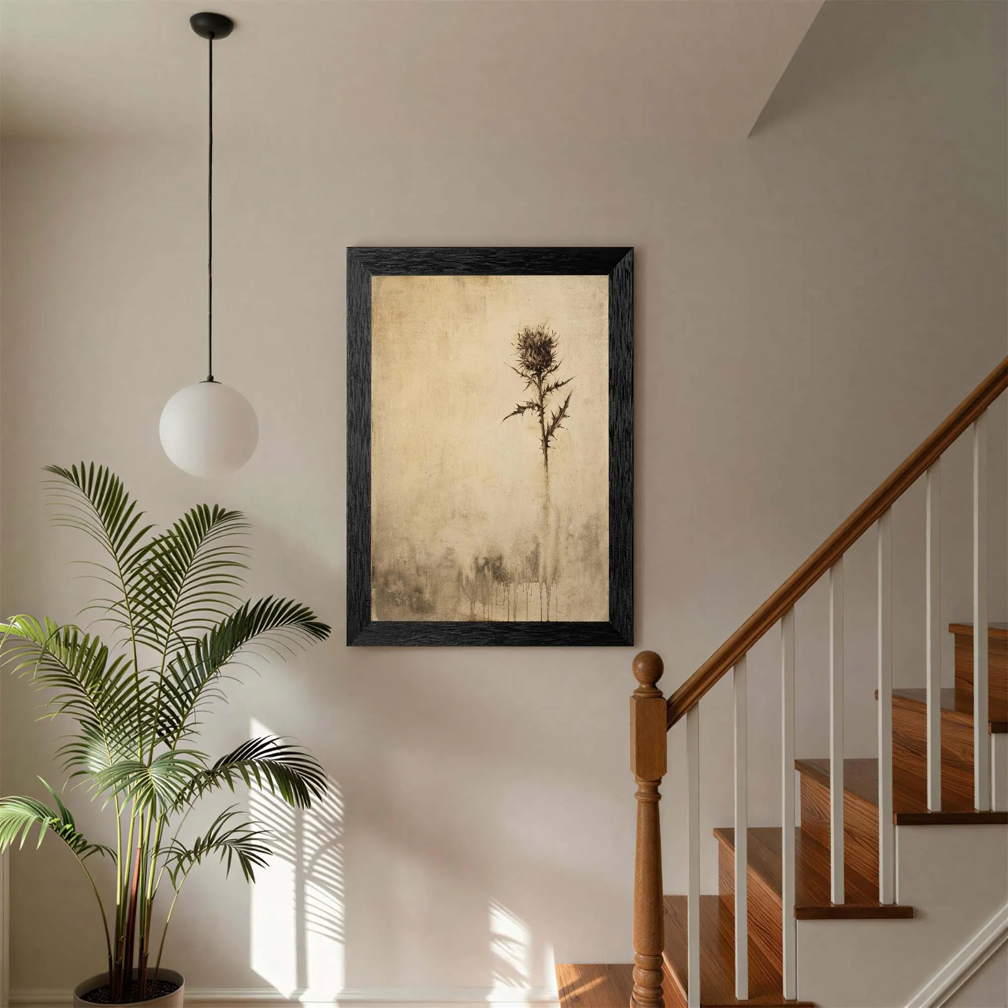 Vintage Botanical Thistle Canvas Print, Sepia Aged Textured Art, Black Frame Rustic Decor - image 4