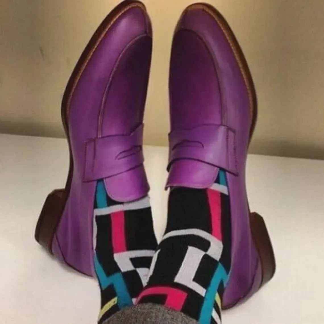 Handmade Purple Leather Penny Loafers for Men, Luxury Slip On Dress Shoes, Formal Wedding Business Leather Shoes