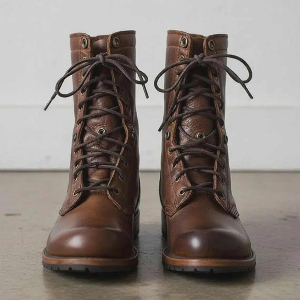 Handmade Brown Leather Combat Boots for Men – Genuine Leather Lace-Up Military Ankle Boots – Plain Toe Tactical Work Boots - image 3