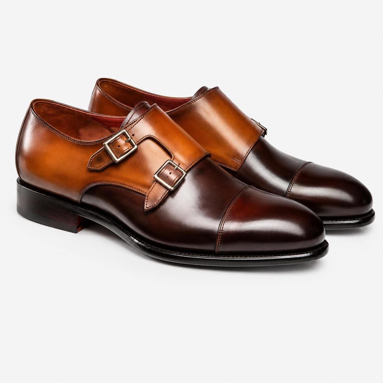 Brown Two Tone Double Monk Strap Shoes for Men – Handmade Leather Cap Toe Dress Shoes – Formal Wedding & Business Footwear