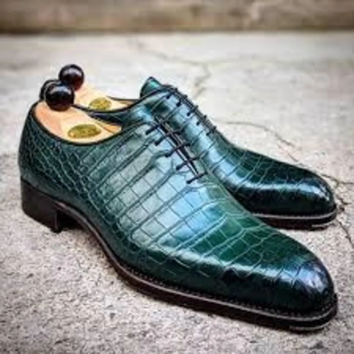 Men's Green Croc Embossed Leather Oxford Shoes, Handmade Luxury Dress Shoes, Wedding Groom Formal Shoes, Custom Leather Footwear