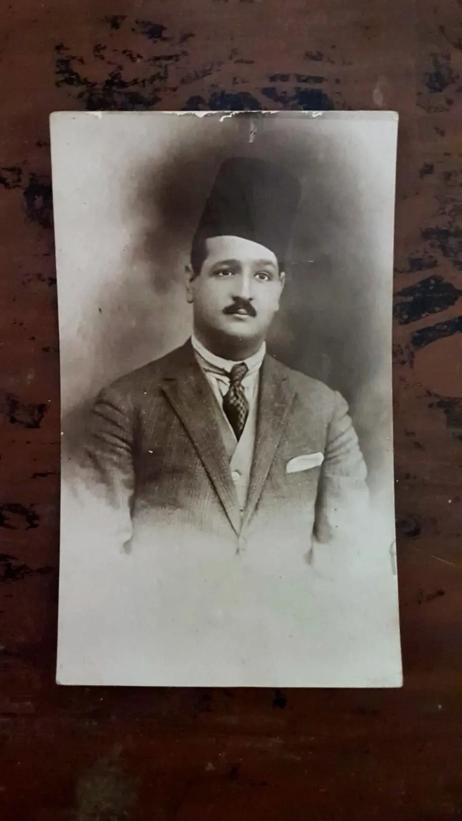 Egyptian Man Photo Studio Shukry - Mansoura, Egypt 1910's - 1920's - 14.5 cm × 9