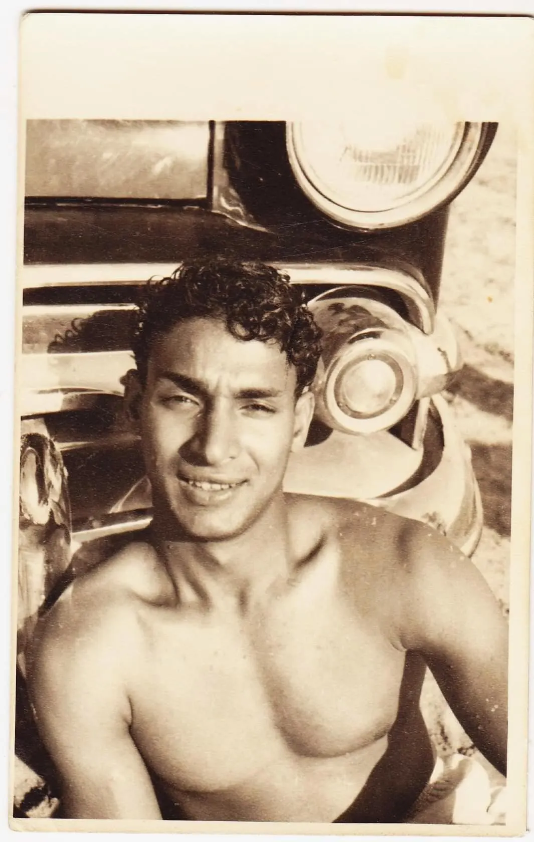 Handsome Egyptian young man stuck on the road vintage photo. 15 cm x 10 cm