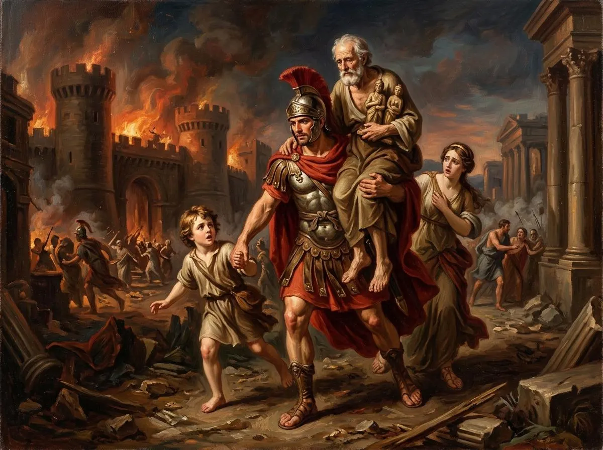 Aeneas Fleeing Troy Oil Painting | Ancient Rome Wall Art | Handmade Canvas, Made to Order - image 3