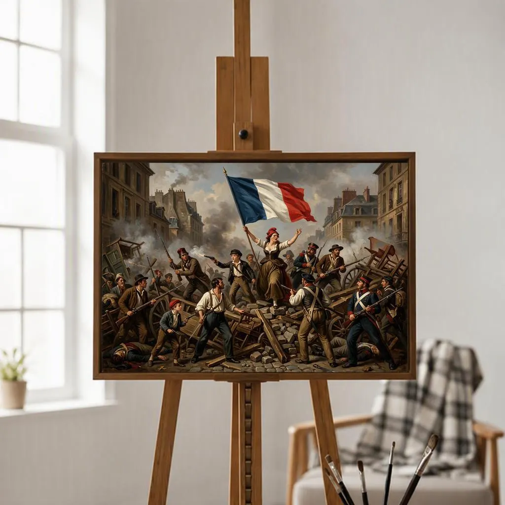 Tricolour At The Barricades Oil Painting | Military & Warfare Wall Art | Handmade Canvas, Made to Order