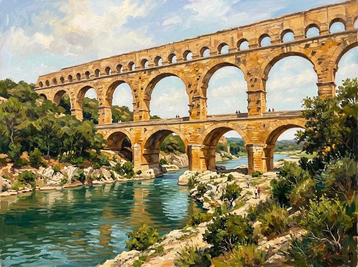 Pont Du Gard Oil Painting | Landscape & Architecture Wall Art | Handmade Canvas, Made to Order - image 3