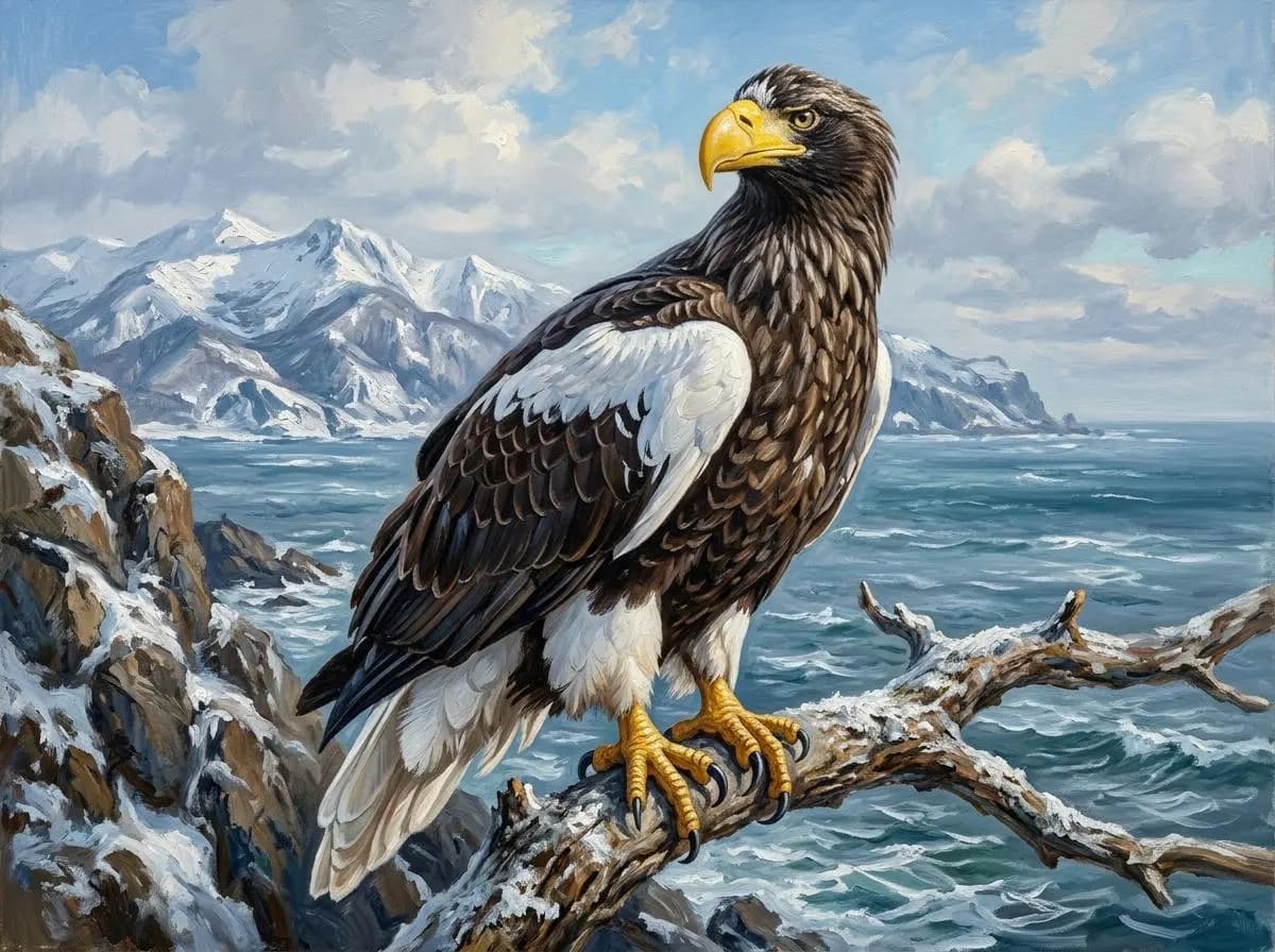 Steller S Sea Eagle Oil Painting | Animals & Creatures Wall Art | Handmade Canvas, Made to Order - image 3