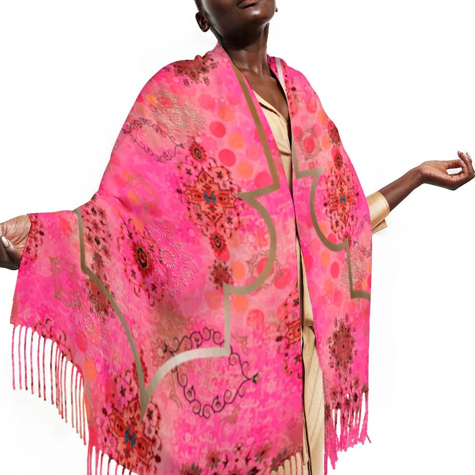 Great Grandma Gift 65th Birthday Pink Pashmina Shawl Cruise Accessories Scarf for Mom Fringe Shawl Sister in Law Gift for Daughter in Law - image 2