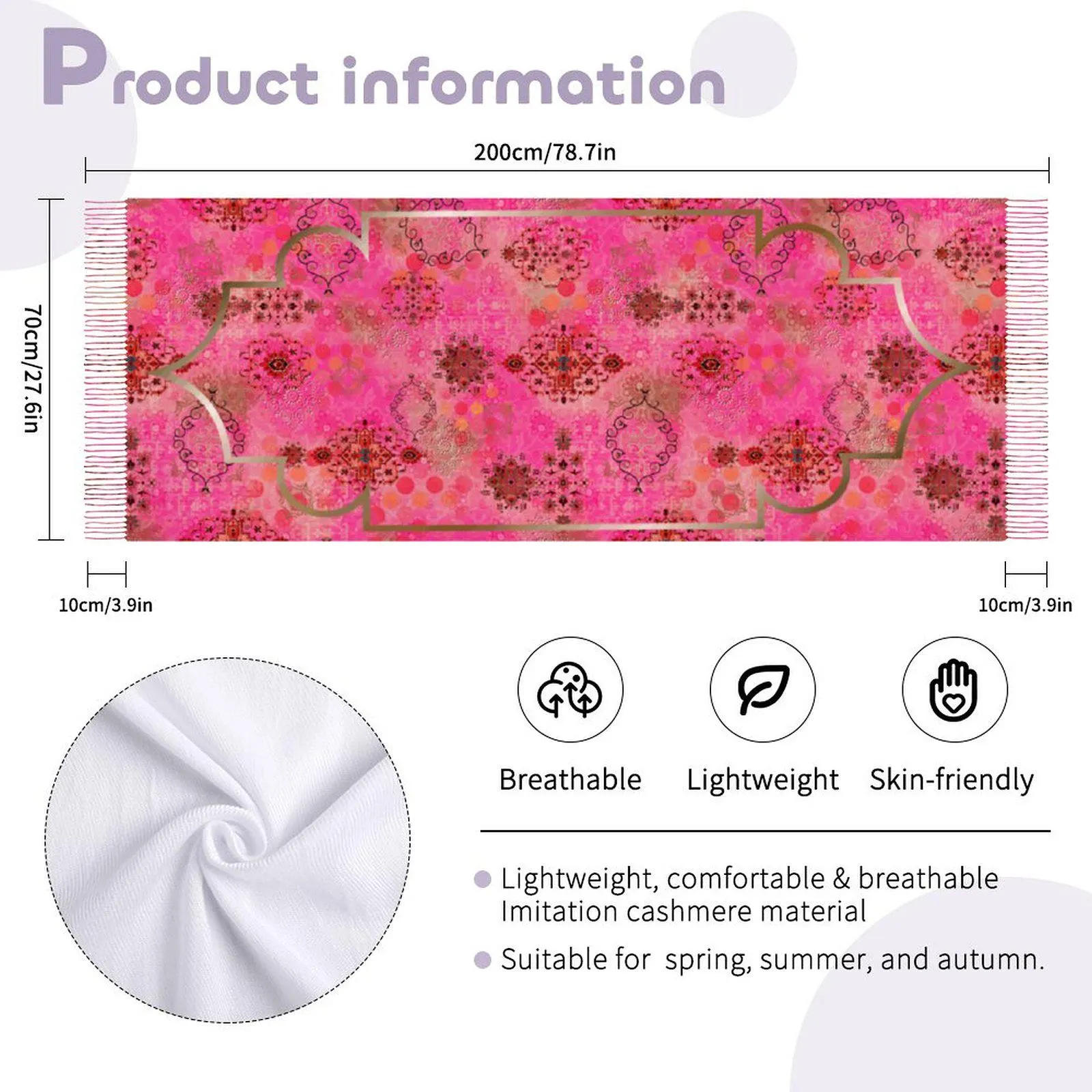 Great Grandma Gift 65th Birthday Pink Pashmina Shawl Cruise Accessories Scarf for Mom Fringe Shawl Sister in Law Gift for Daughter in Law - image 4