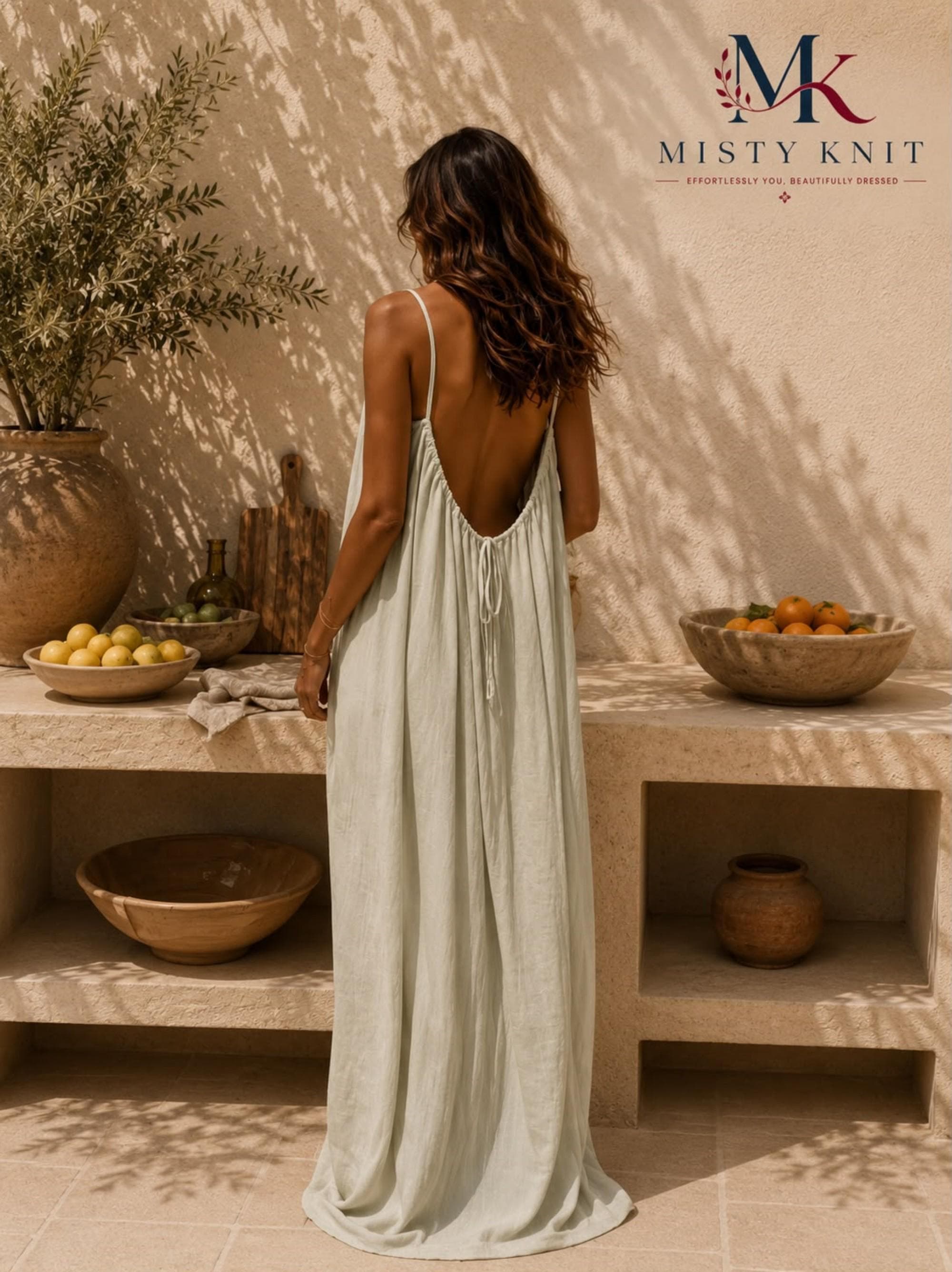 Backless Boho Maxi Dress, Lightweight Polyester Beach Vacation Slip Dress - image 5