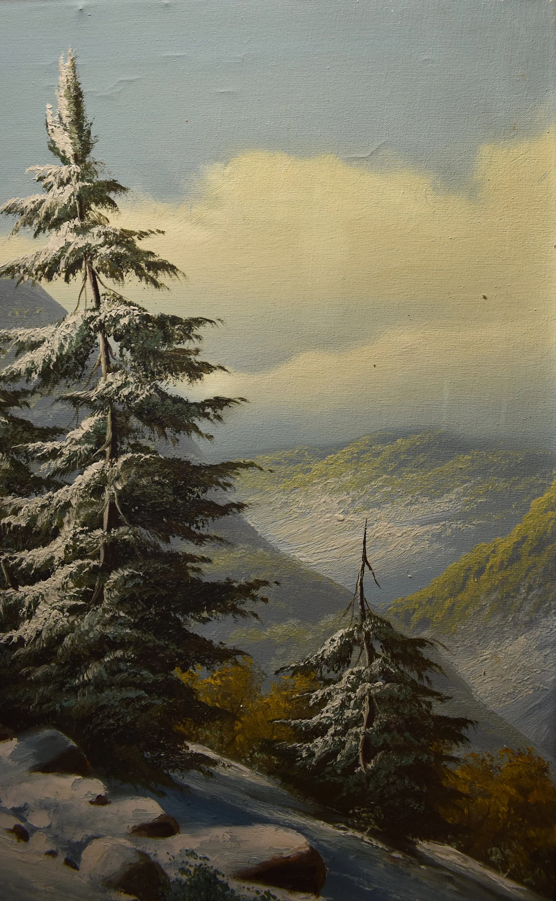 vintage winter alpine oil painting of trail fall snow artist signed - image 4