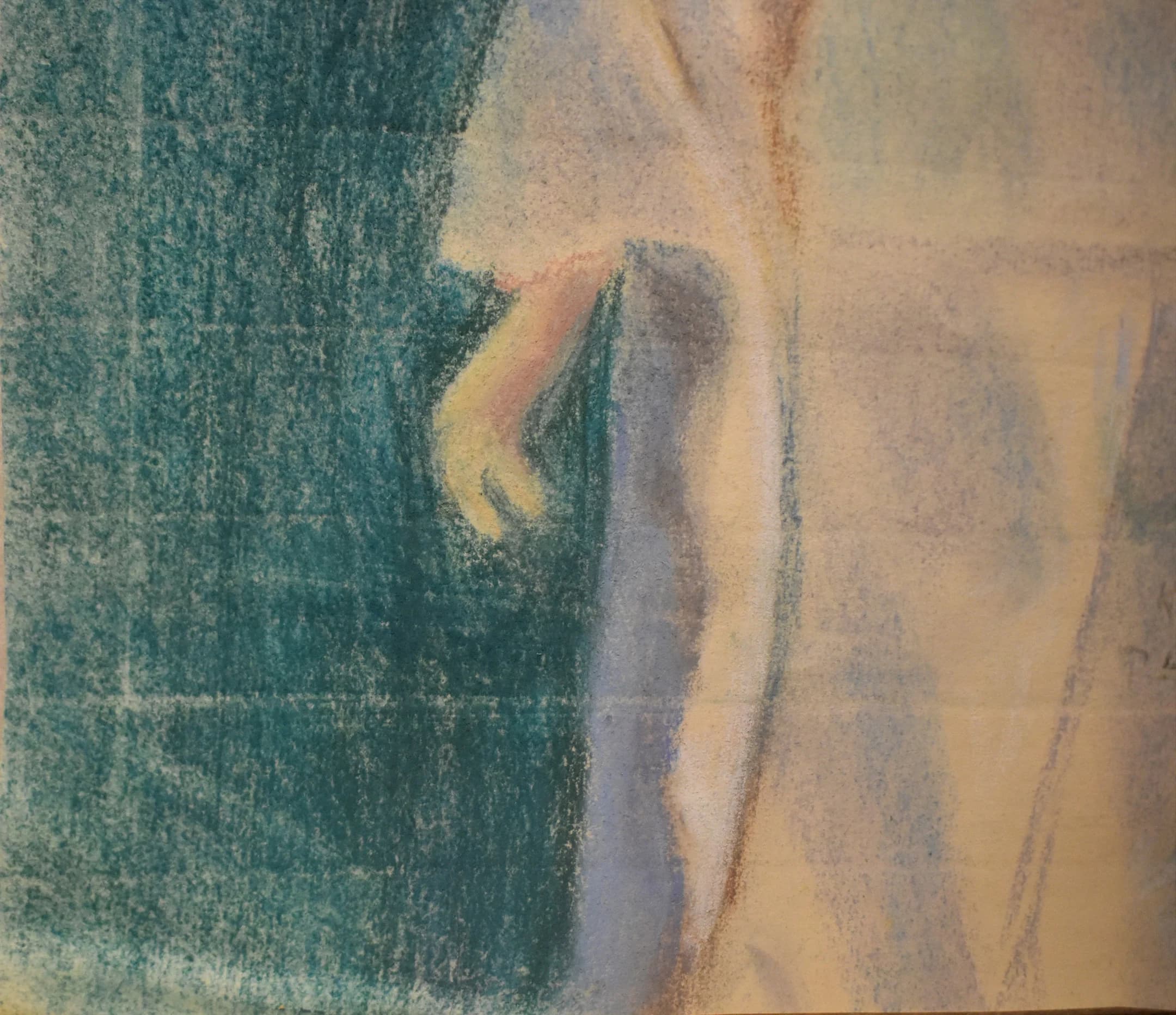 vintage woman impressionist pastel painting white shawl green back artist signed - image 5
