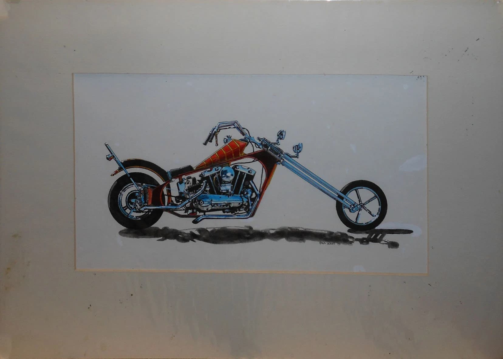 vintage art of custom Harley chopper painting artist signed