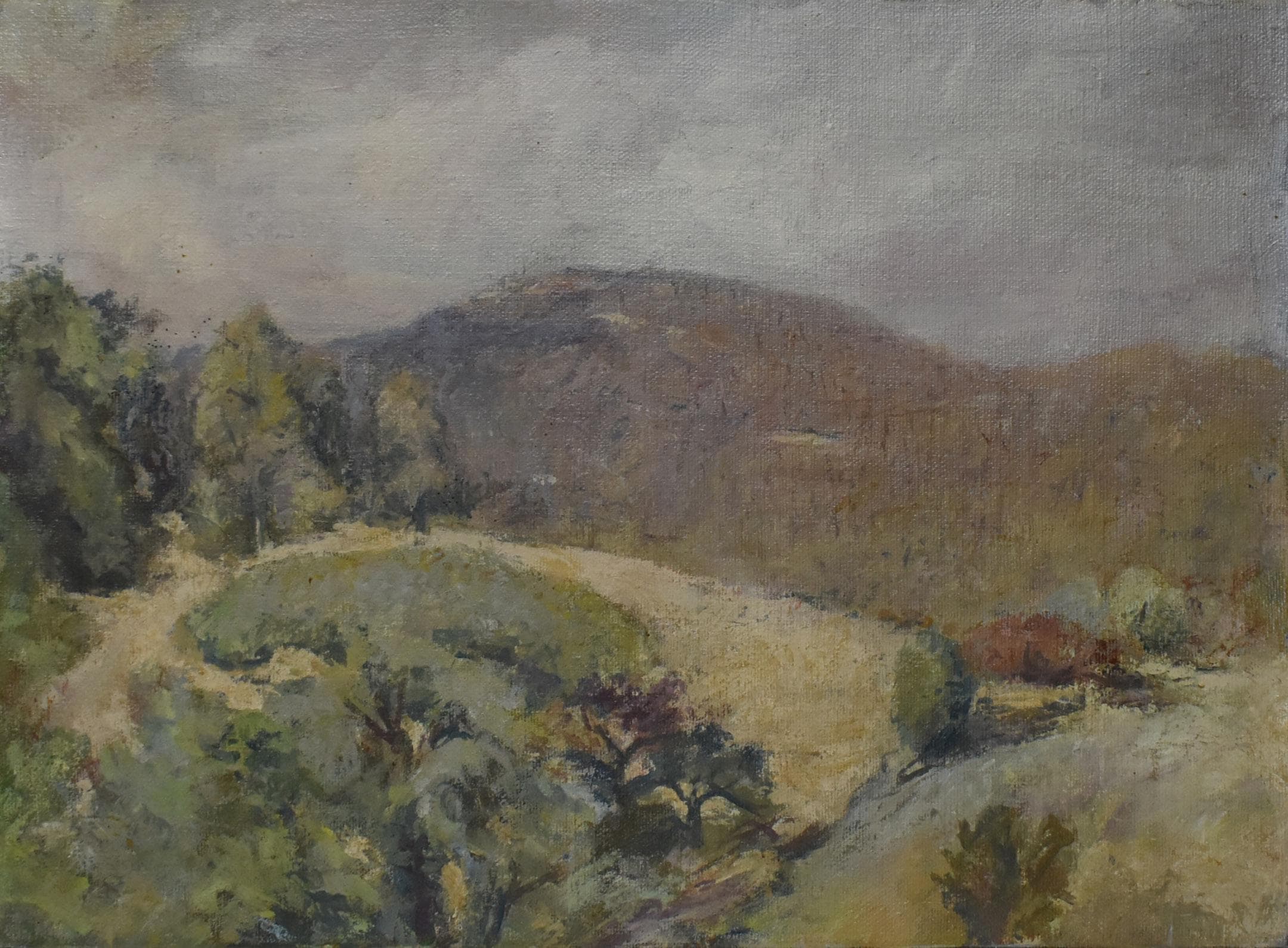 vintage oil painting titled conn. hillside after Soren Emil Carlsen artist signed