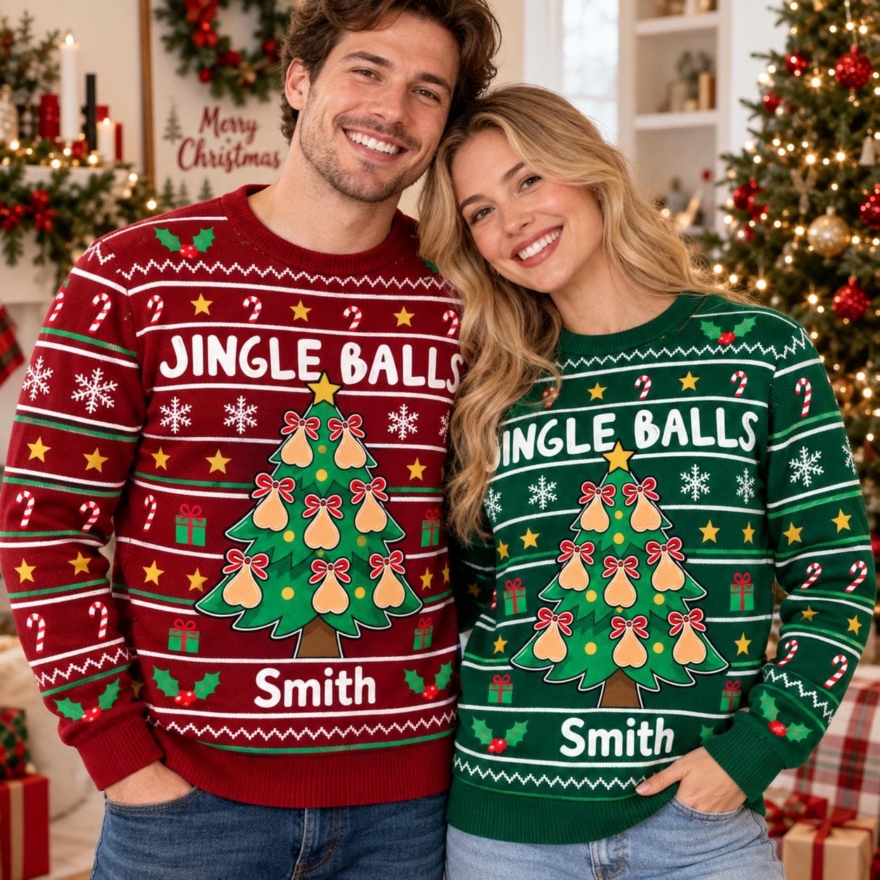Personalized Jingle Balls Ugly Christmas Sweater, Custom Name Funny Xmas Sweatshirt, Adult Humor Christmas Gift, Holiday Party Sweater - image 4