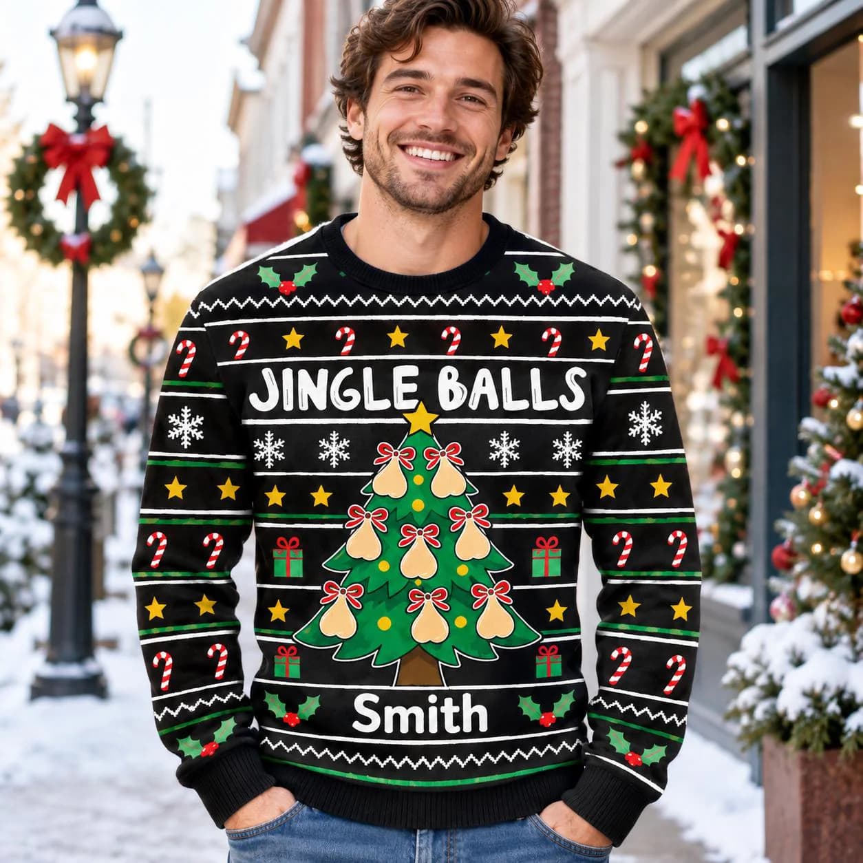 Personalized Jingle Balls Ugly Christmas Sweater, Custom Name Funny Xmas Sweatshirt, Adult Humor Christmas Gift, Holiday Party Sweater - image 3
